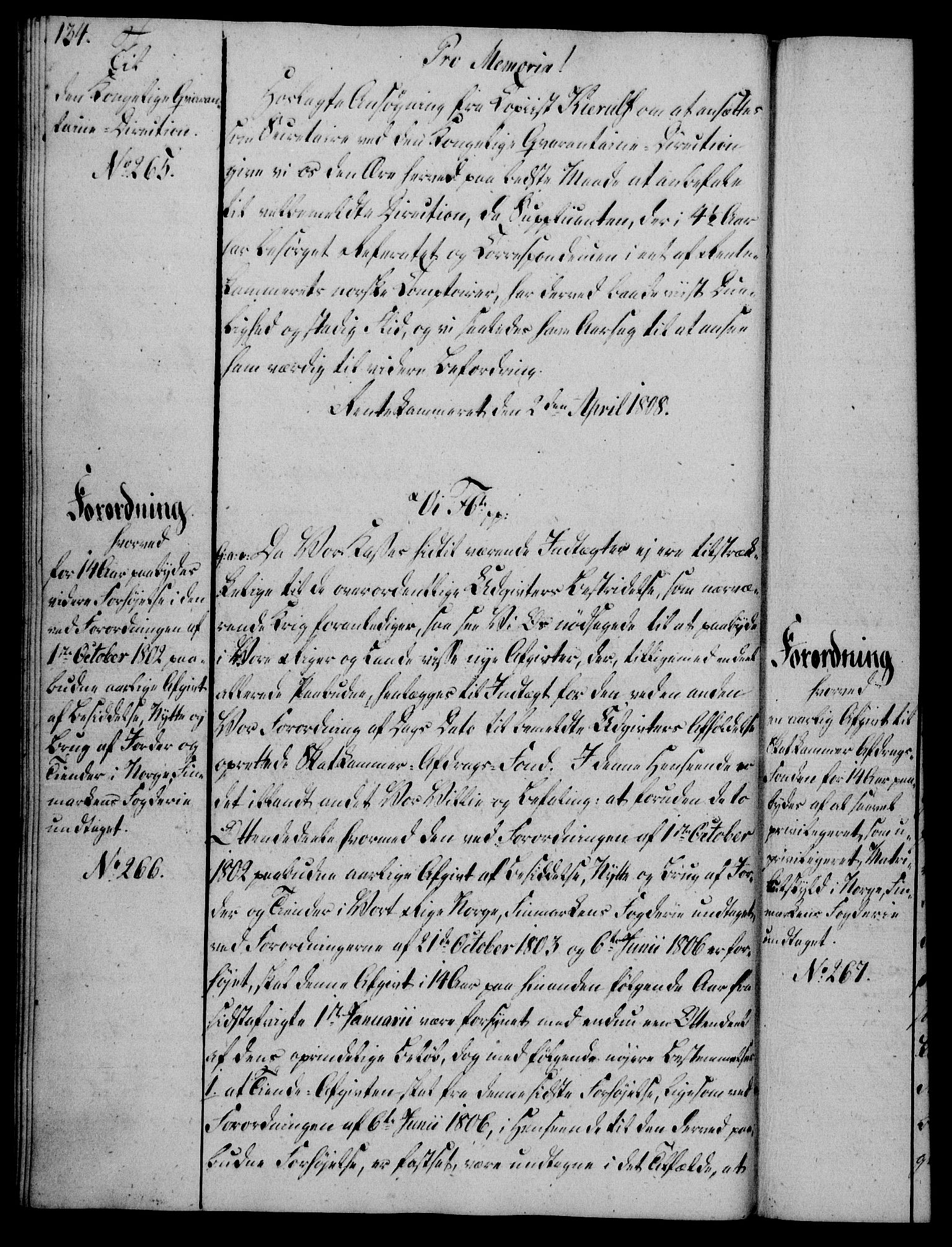 Rentekammeret, Kammerkanselliet, RA/EA-3111/G/Gg/Gga/L0019: Norsk ekspedisjonsprotokoll med register (merket RK 53.19), 1807-1810, p. 134