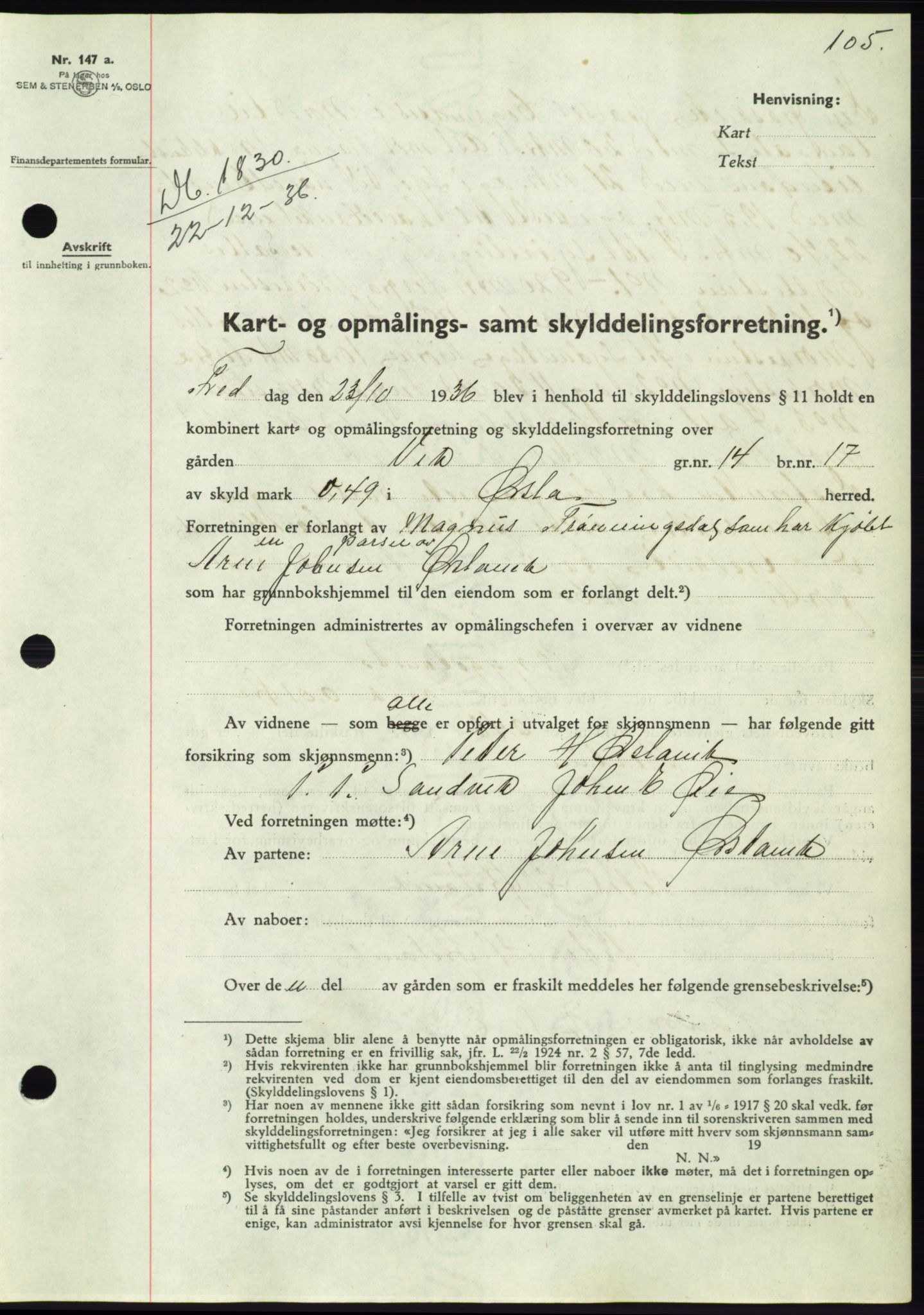 Søre Sunnmøre sorenskriveri, AV/SAT-A-4122/1/2/2C/L0062: Mortgage book no. 56, 1936-1937, Diary no: : 1830/1936