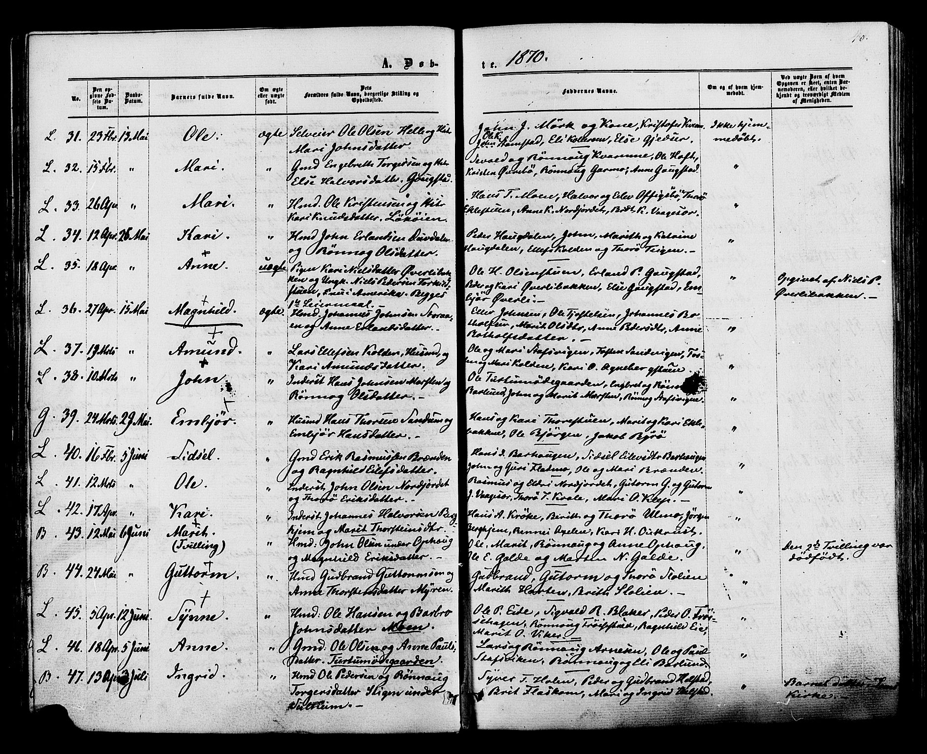 Lom prestekontor, AV/SAH-PREST-070/K/L0007: Parish register (official) no. 7, 1863-1884, p. 40