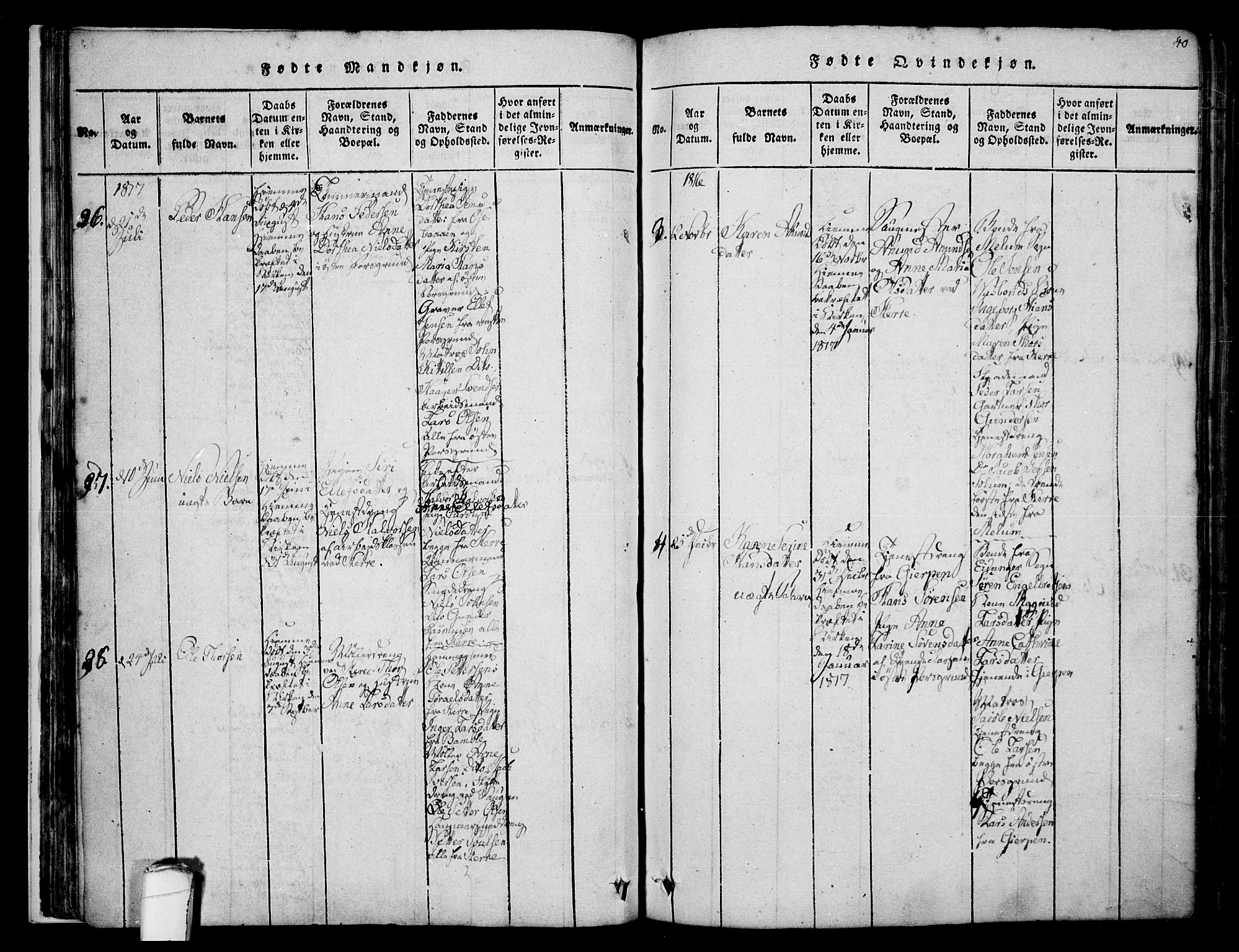 Porsgrunn kirkebøker , AV/SAKO-A-104/F/Fa/L0004: Parish register (official) no. 4, 1814-1828, p. 40