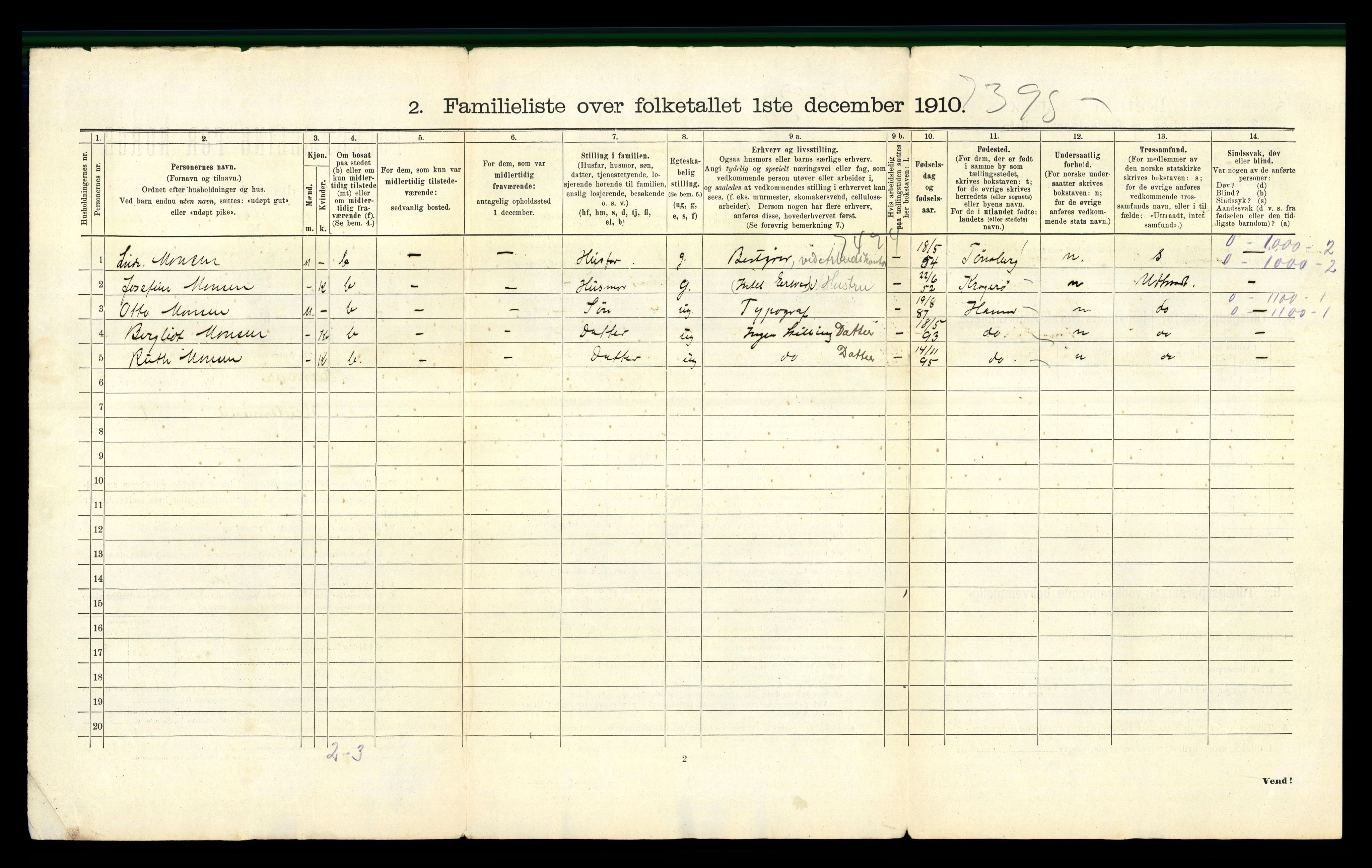 RA, 1910 census for Hamar, 1910, p. 2392