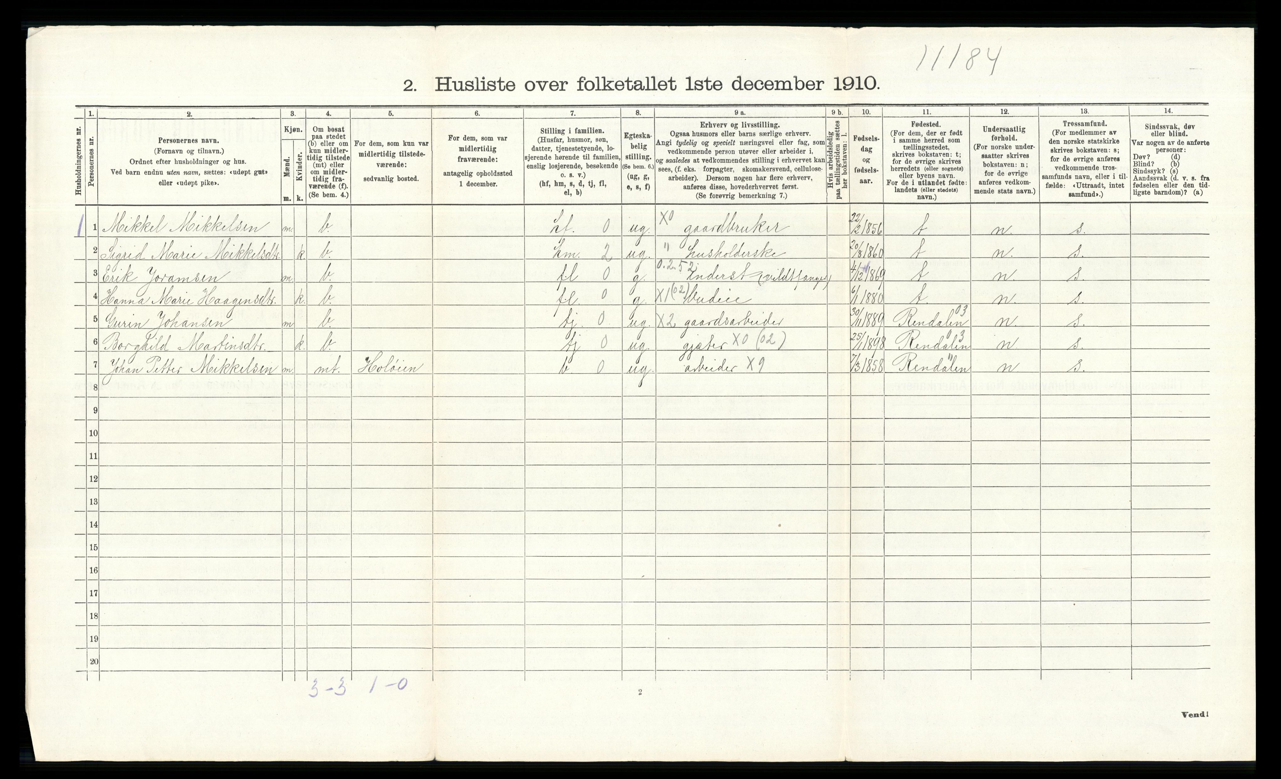 RA, 1910 census for Tolga, 1910, p. 623