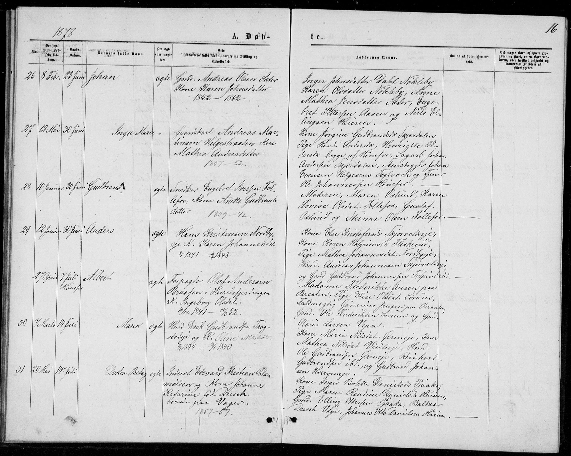 Norderhov kirkebøker, AV/SAKO-A-237/G/Ga/L0007: Parish register (copy) no. I 7, 1877-1887, p. 16