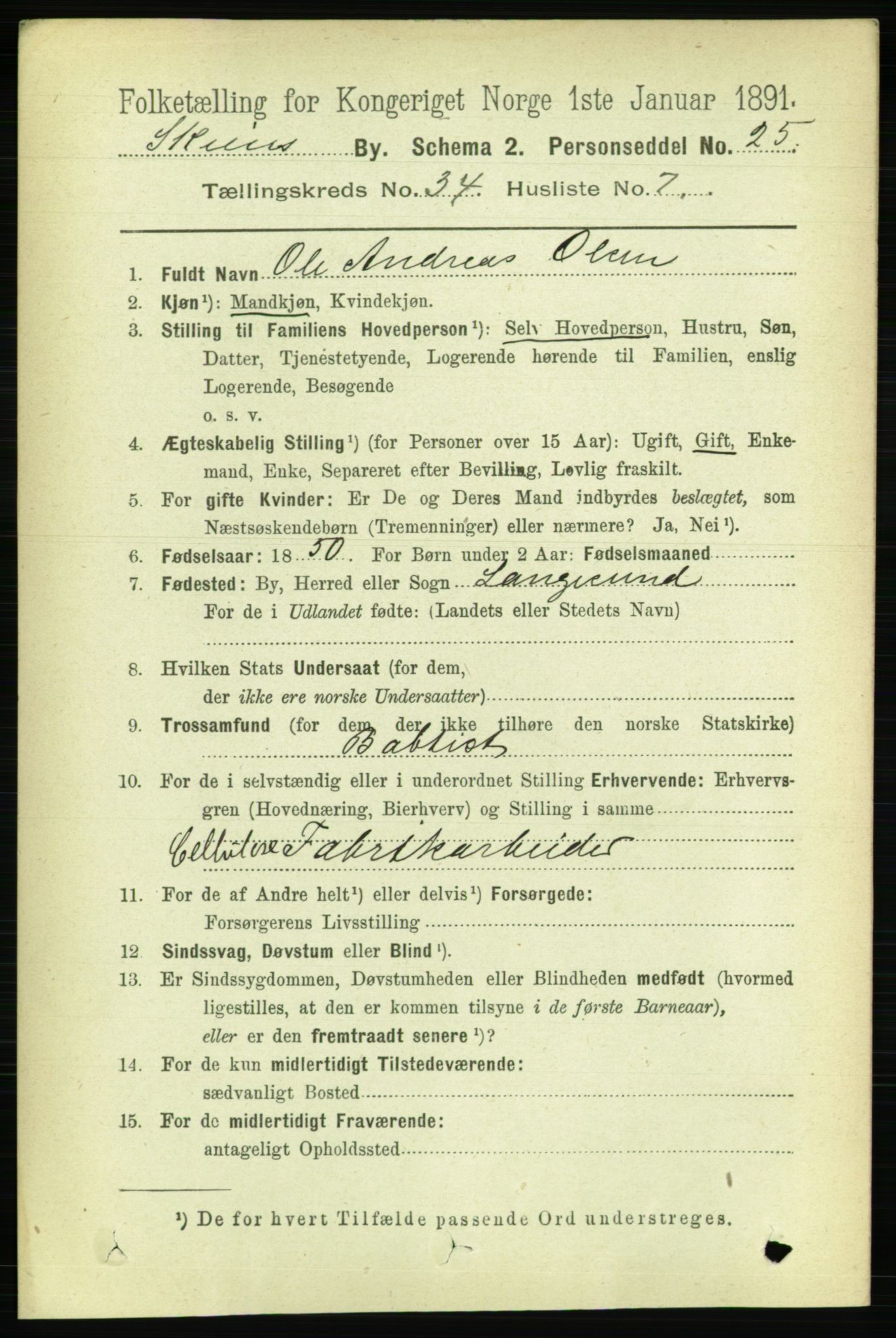 RA, 1891 census for 0806 Skien, 1891, p. 7806