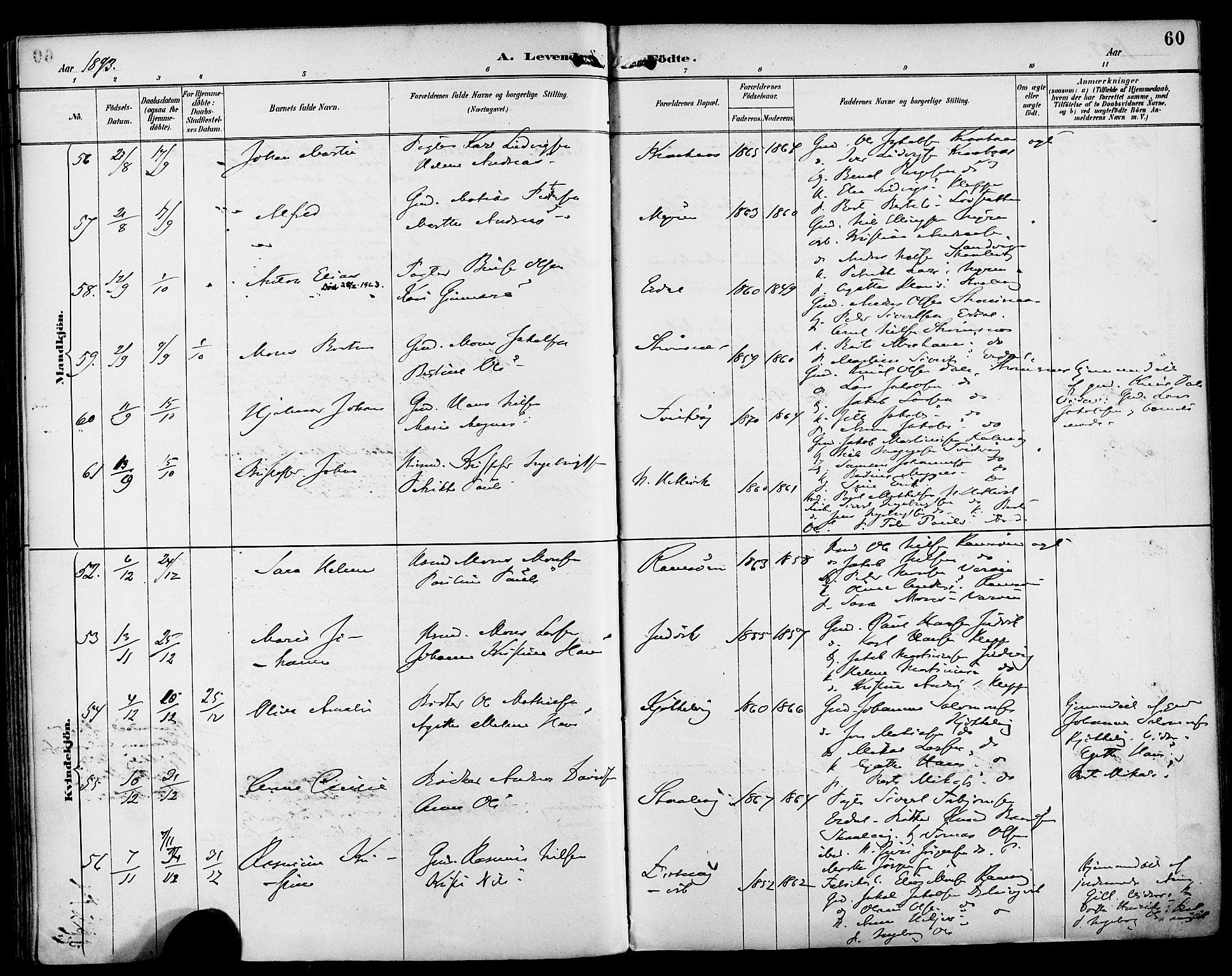 Askøy Sokneprestembete, AV/SAB-A-74101/H/Ha/Haa/Haab/L0002: Parish register (official) no. B 2, 1889-1902, p. 60