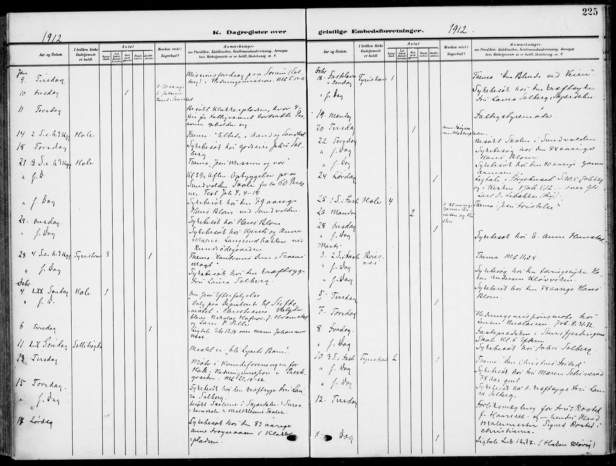 Hole kirkebøker, AV/SAKO-A-228/F/Fa/L0010: Parish register (official) no. I 10, 1907-1917, p. 225