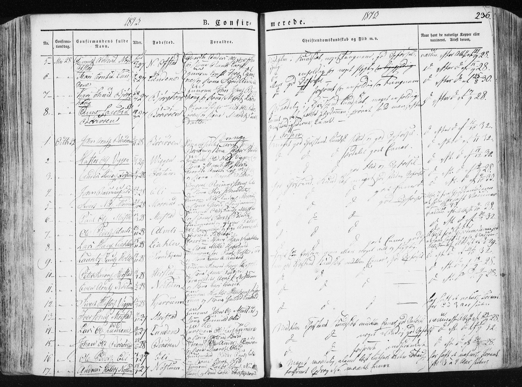 Ministerialprotokoller, klokkerbøker og fødselsregistre - Sør-Trøndelag, AV/SAT-A-1456/665/L0771: Parish register (official) no. 665A06, 1830-1856, p. 236