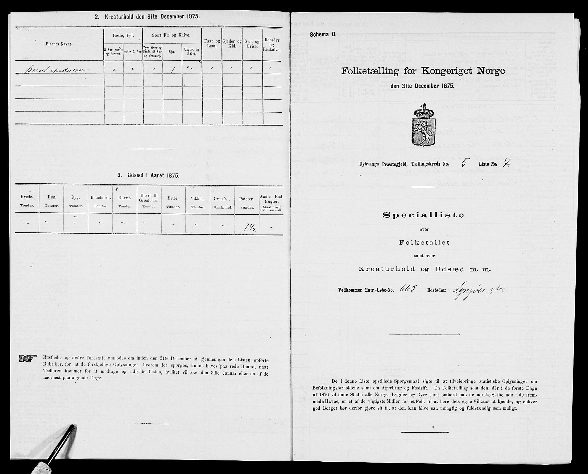 SAK, 1875 census for 0915P Dypvåg, 1875, p. 541