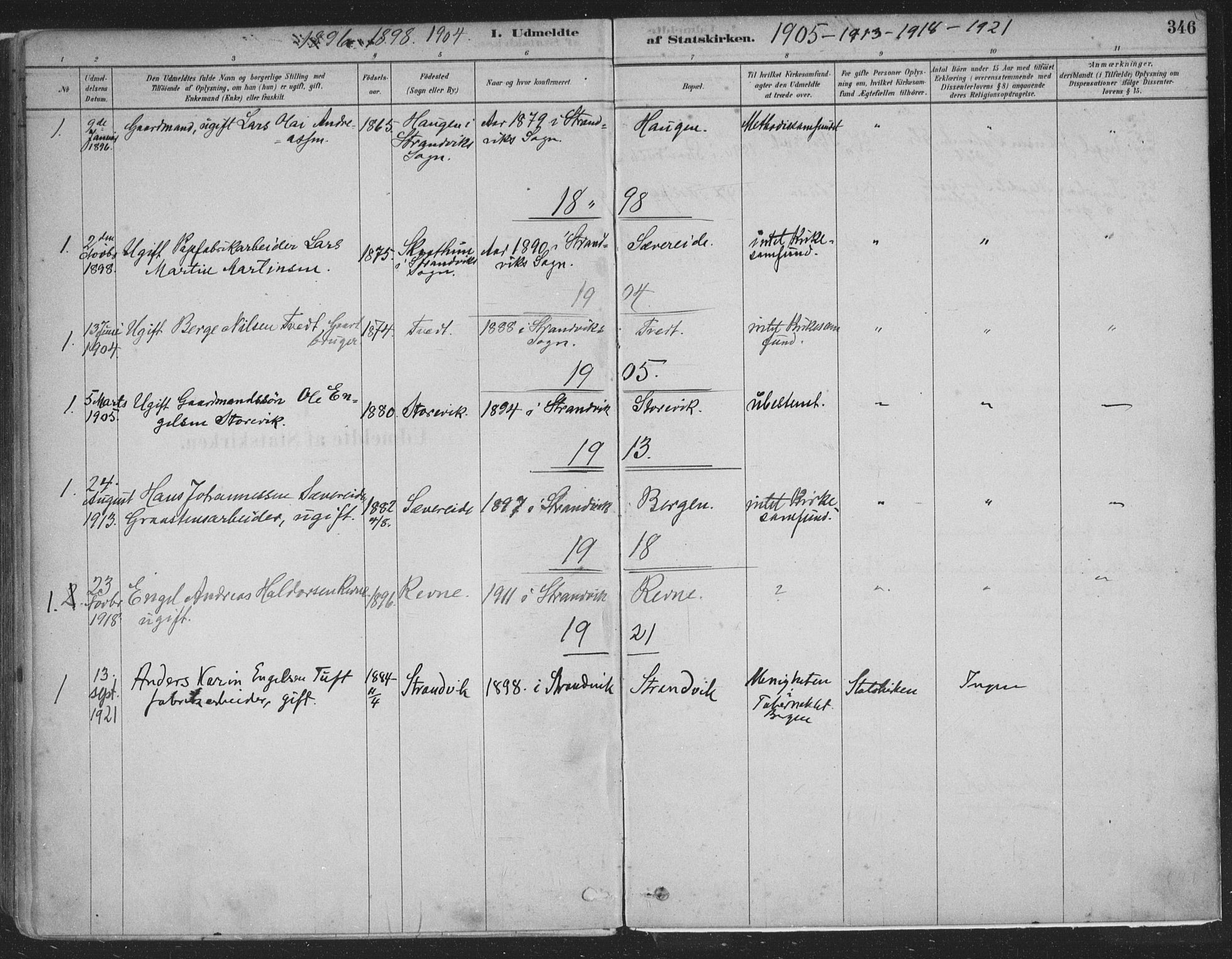 Fusa sokneprestembete, SAB/A-75401/H/Haa: Parish register (official) no. D 1, 1880-1938, p. 346
