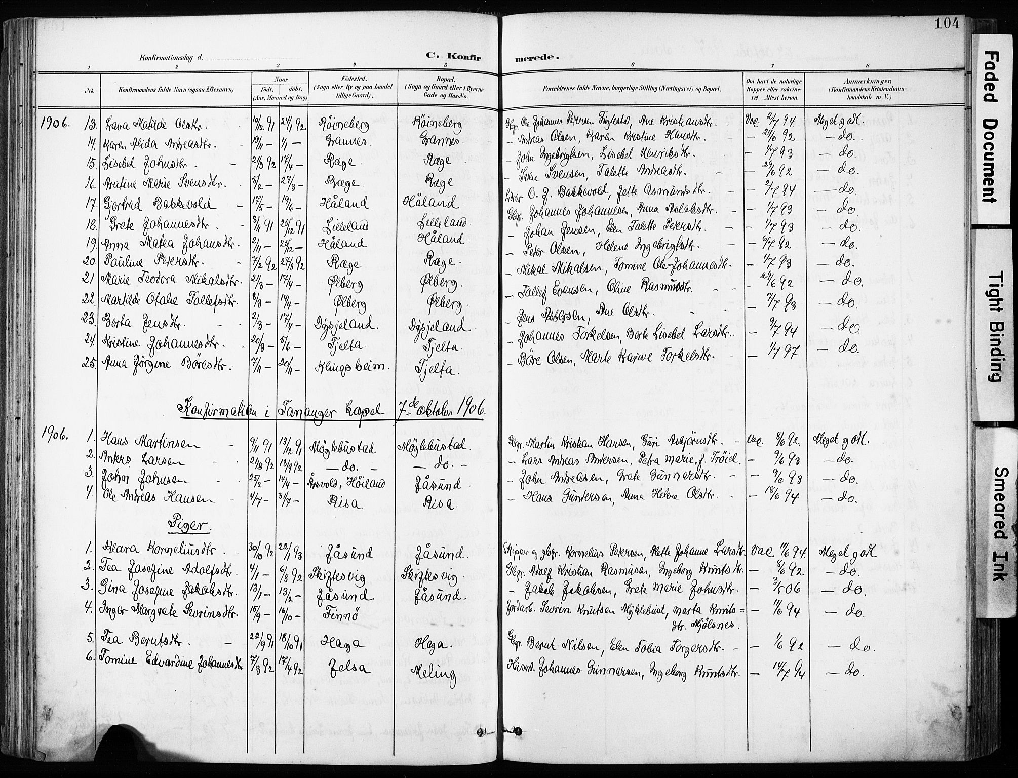 Håland sokneprestkontor, AV/SAST-A-101802/001/30BA/L0013: Parish register (official) no. A 12, 1901-1913, p. 104