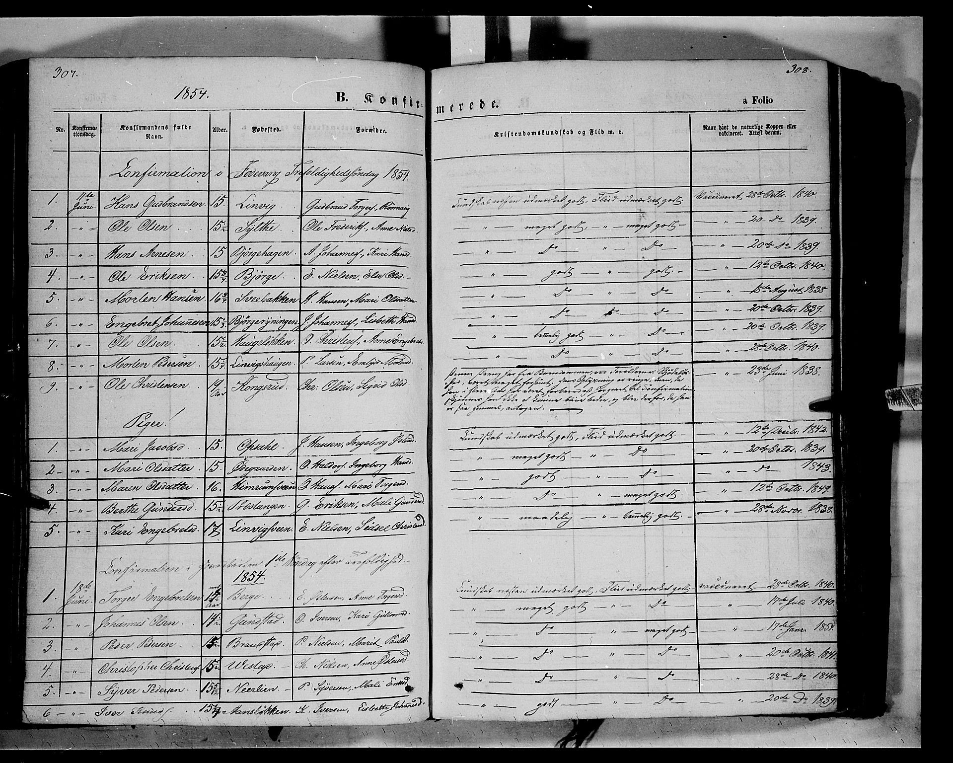 Ringebu prestekontor, SAH/PREST-082/H/Ha/Haa/L0006: Parish register (official) no. 6, 1848-1859, p. 307-308
