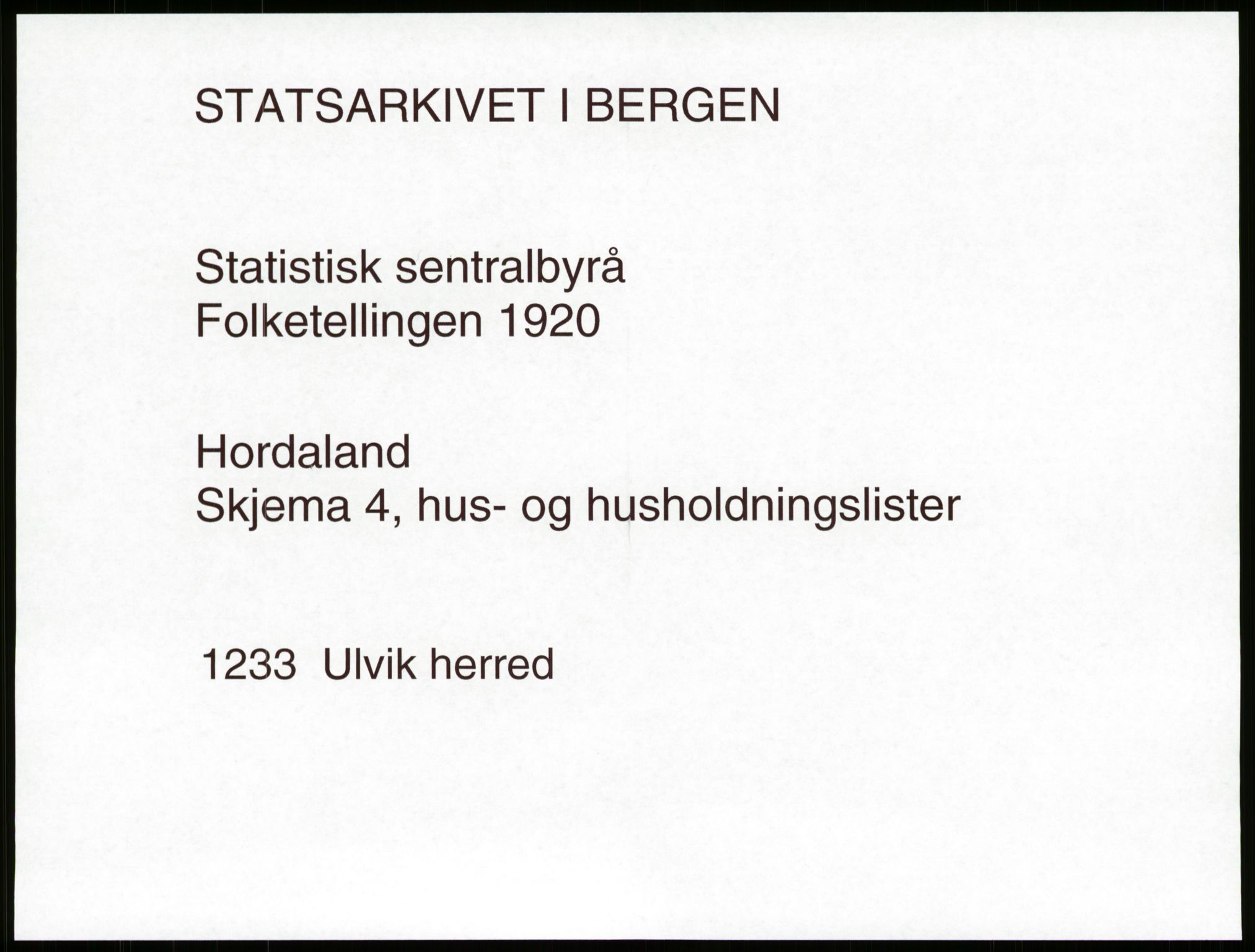 SAB, 1920 census for Ulvik, 1920, p. 16