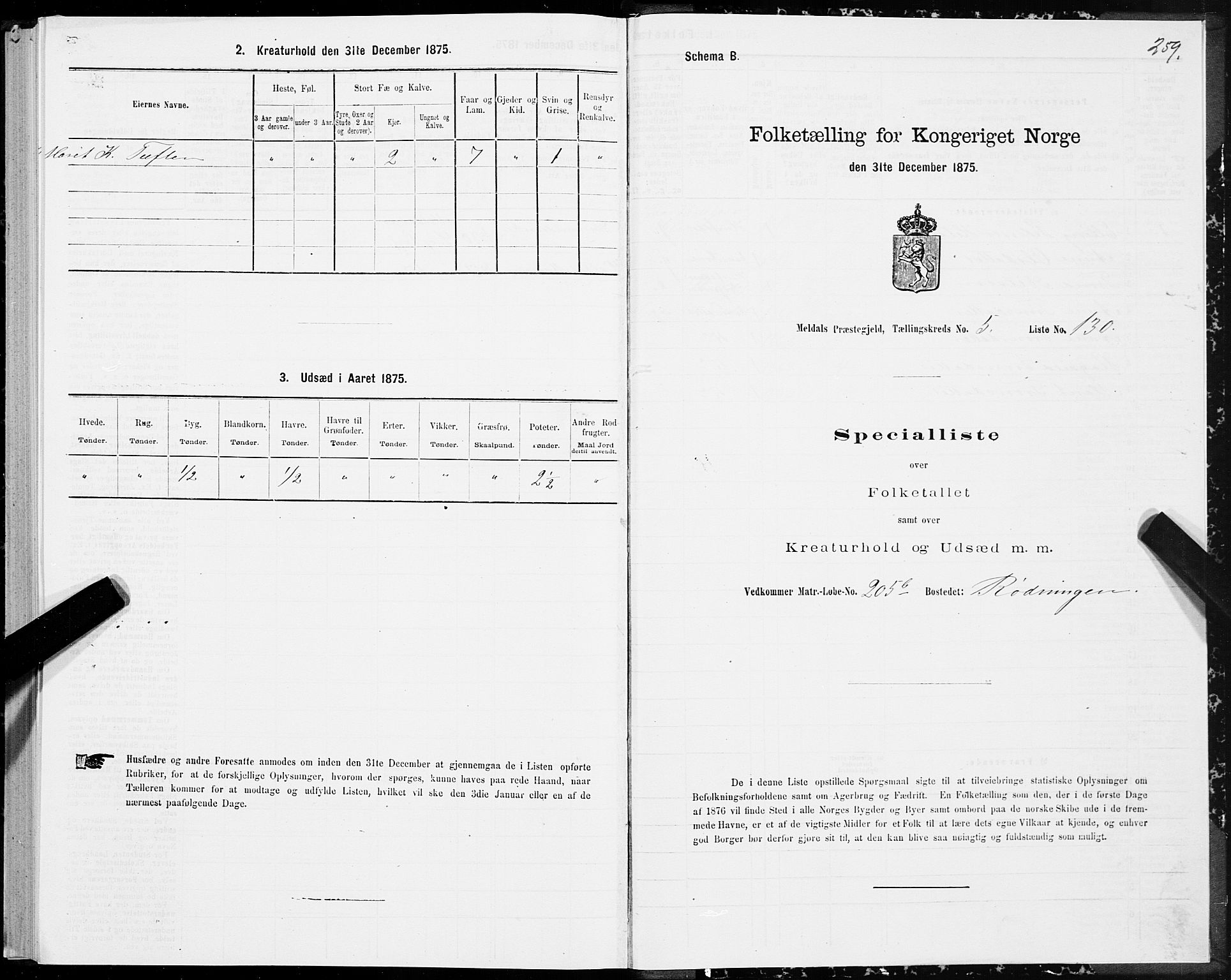 SAT, 1875 census for 1636P Meldal, 1875, p. 3259