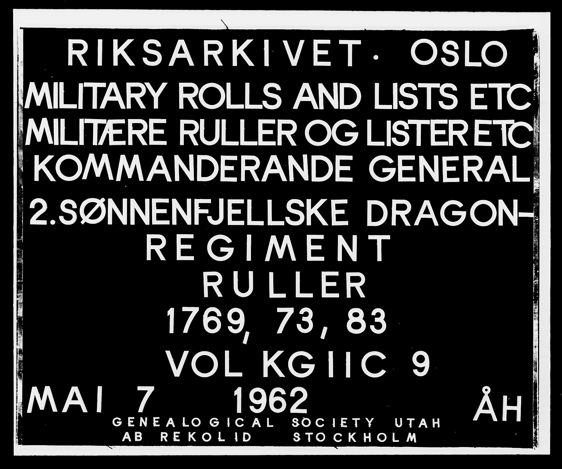 Generalitets- og kommissariatskollegiet, Det kongelige norske kommissariatskollegium, RA/EA-5420/E/Eh/L0009: 2. Sønnafjelske dragonregiment, 1769-1783, p. 1