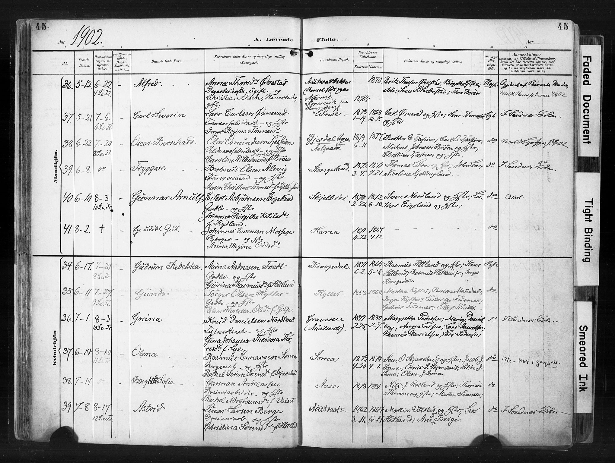 Høyland sokneprestkontor, AV/SAST-A-101799/001/30BA/L0015: Parish register (official) no. A 14, 1899-1911, p. 45