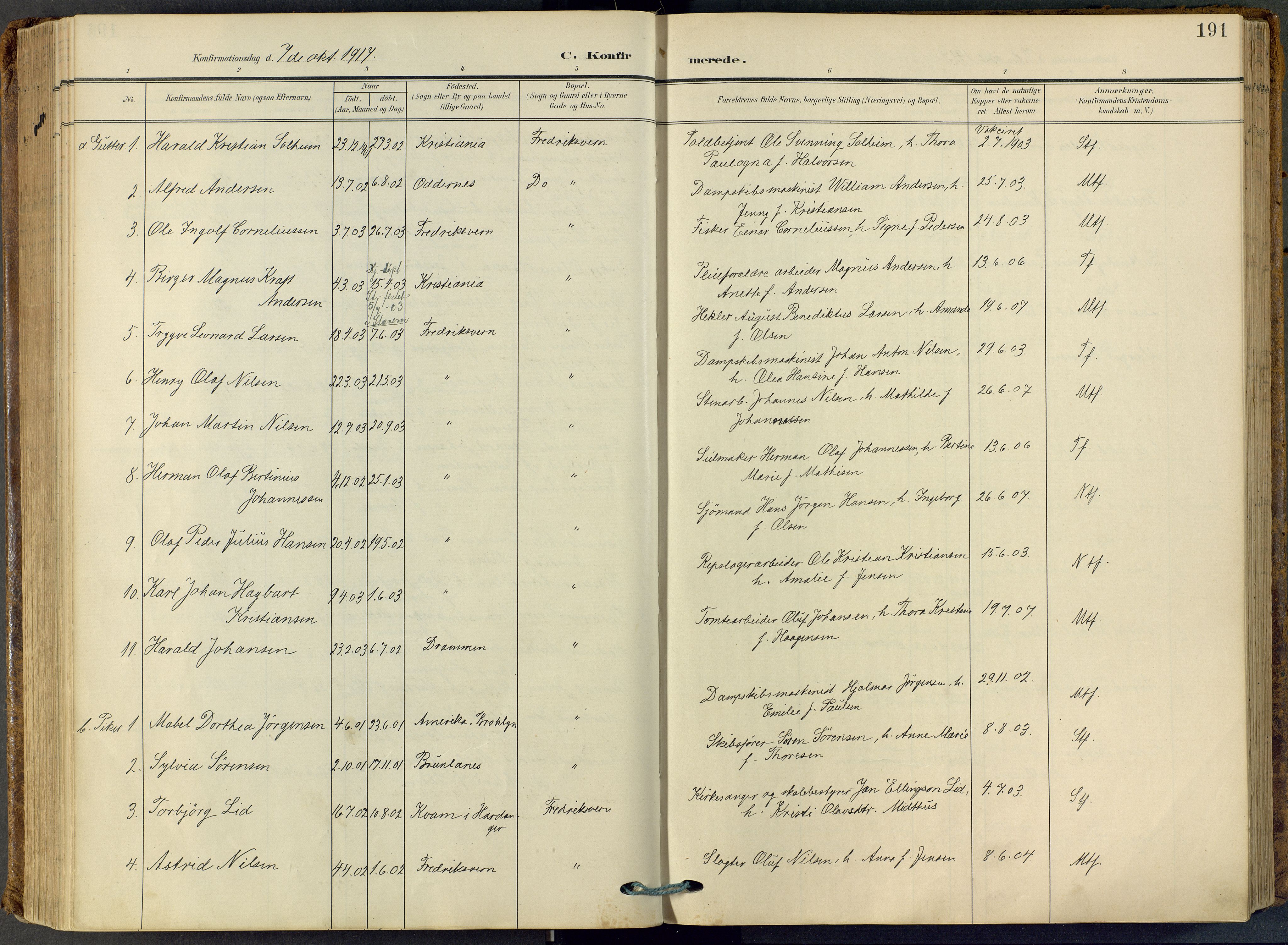 Stavern kirkebøker, SAKO/A-318/F/Fa/L0009: Parish register (official) no. 9, 1906-1955, p. 191