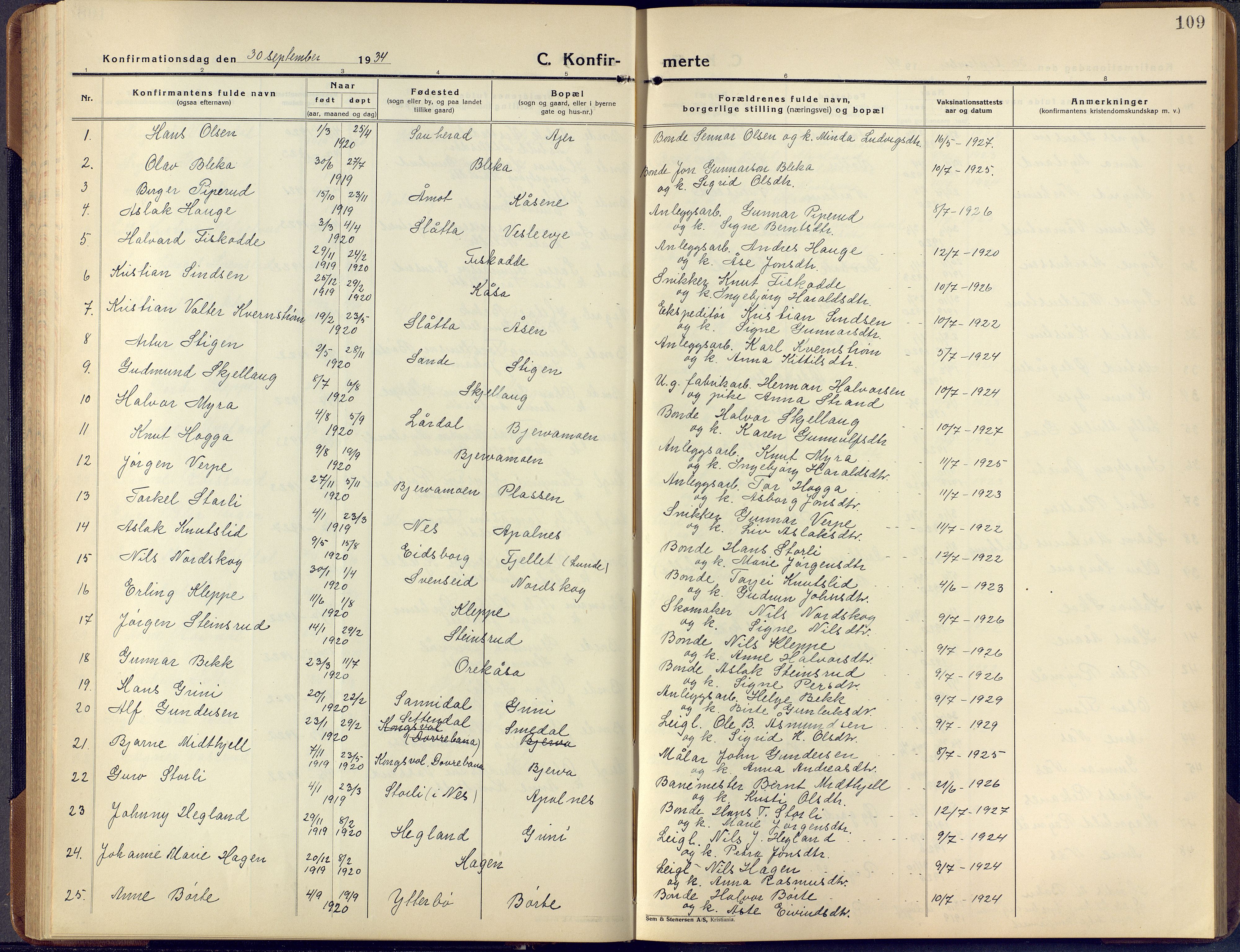 Lunde kirkebøker, AV/SAKO-A-282/G/Ga/L0006: Parish register (copy) no. I 6, 1922-1940, p. 109