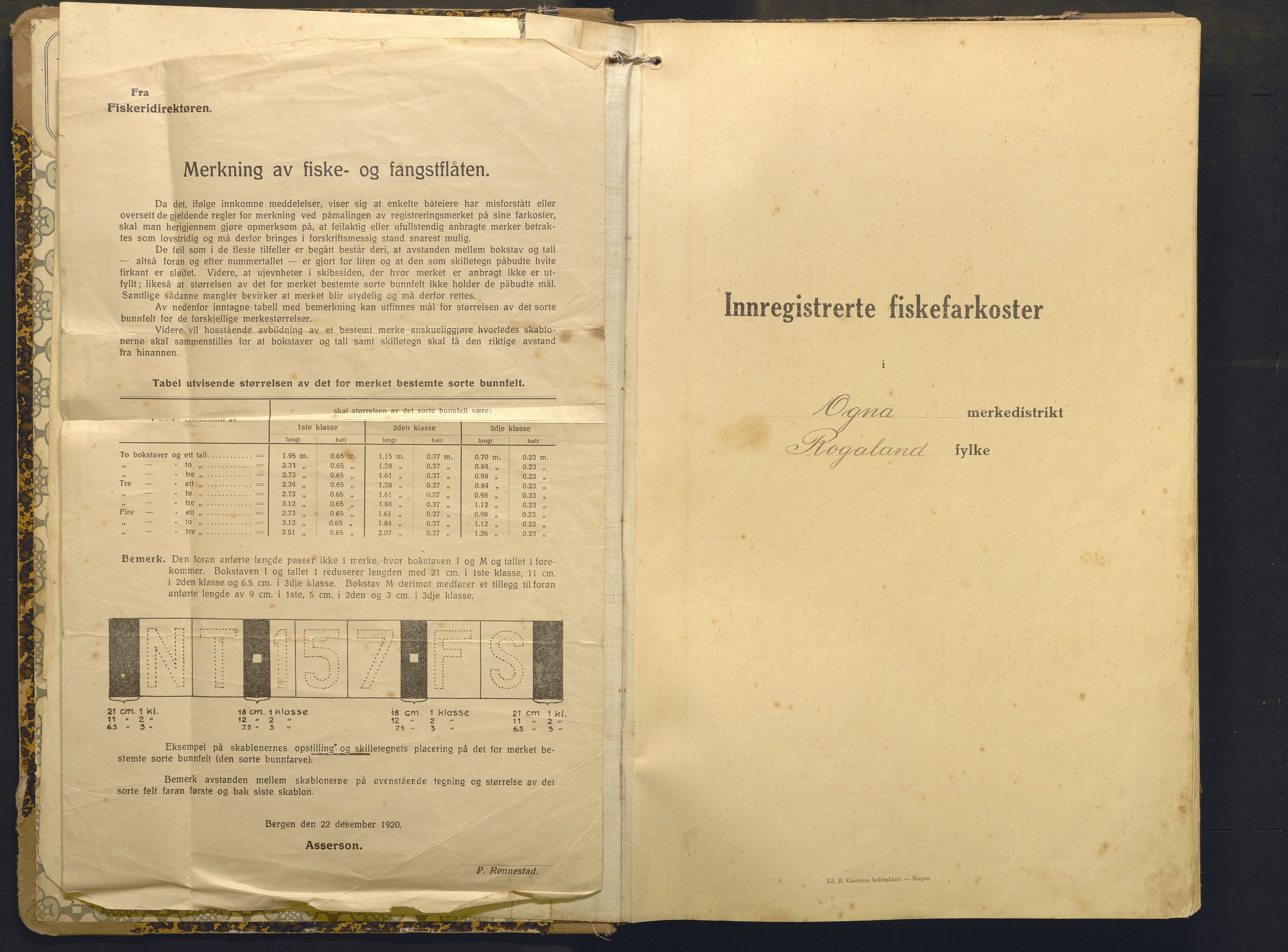 Fiskeridirektoratet - 1 Adm. ledelse - 13 Båtkontoret, AV/SAB-A-2003/I/Ia/Iai/L0075: 135.0928/1 Merkeprotokoll - Ogna, 1920-1963