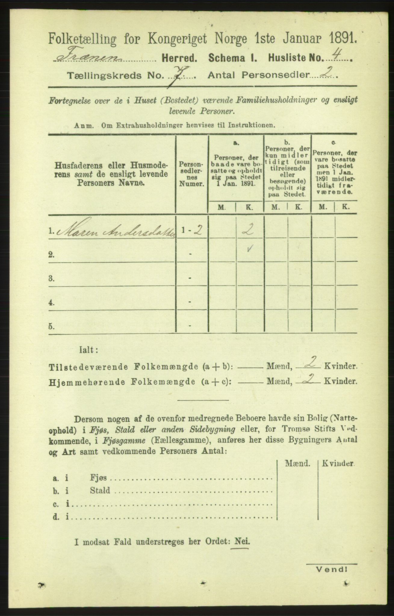 RA, 1891 census for 1548 Fræna, 1891, p. 2289