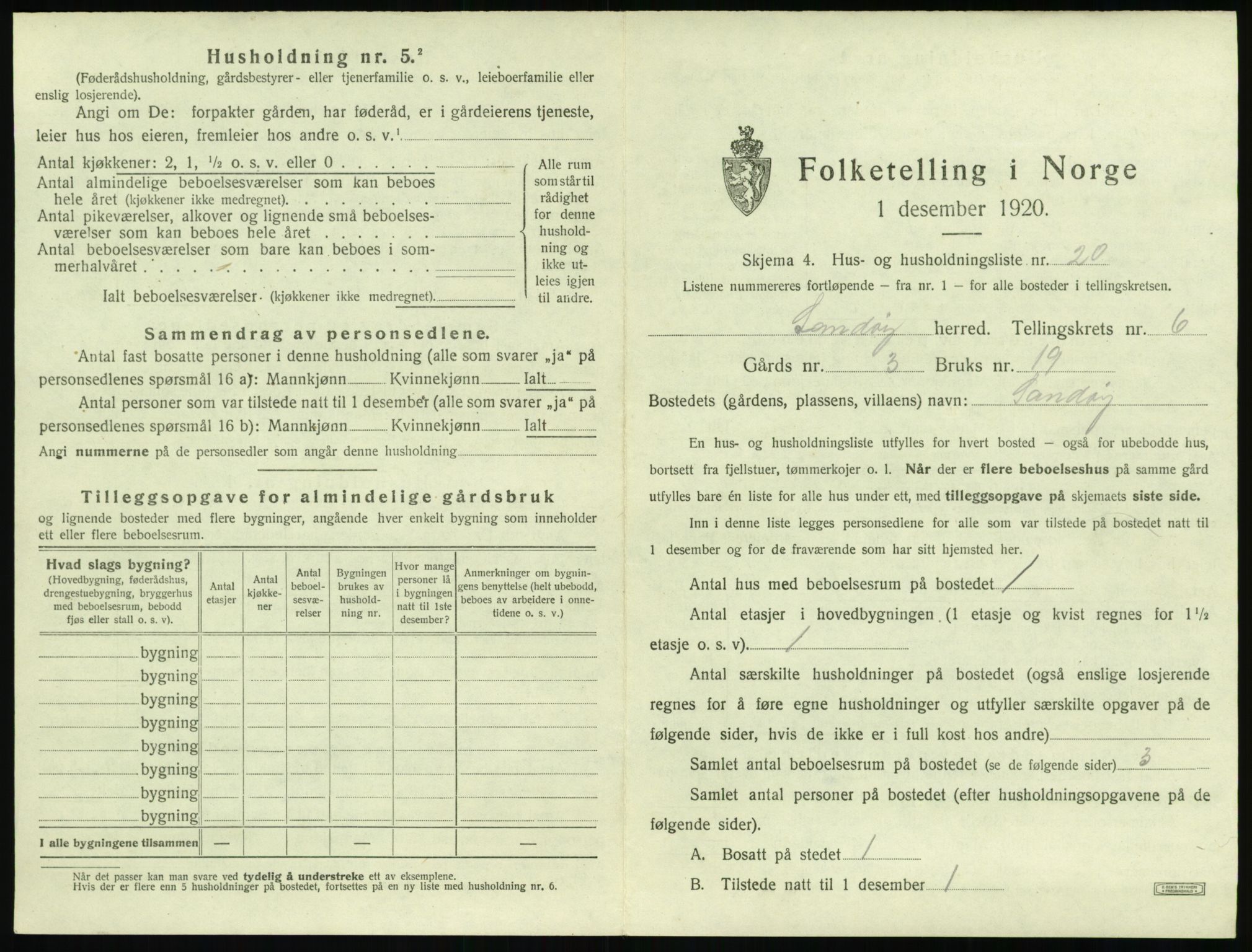 SAT, 1920 census for Sandøy, 1920, p. 318