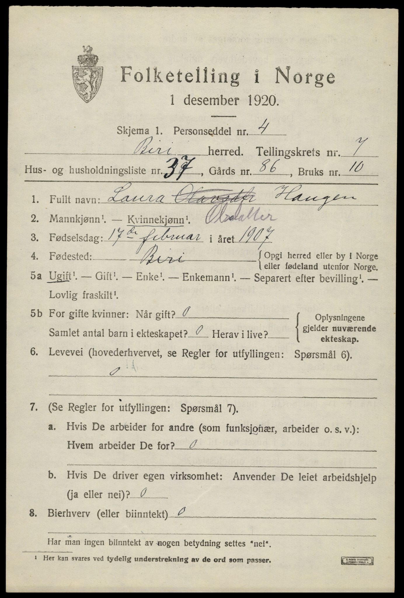 SAH, 1920 census for Biri, 1920, p. 6361