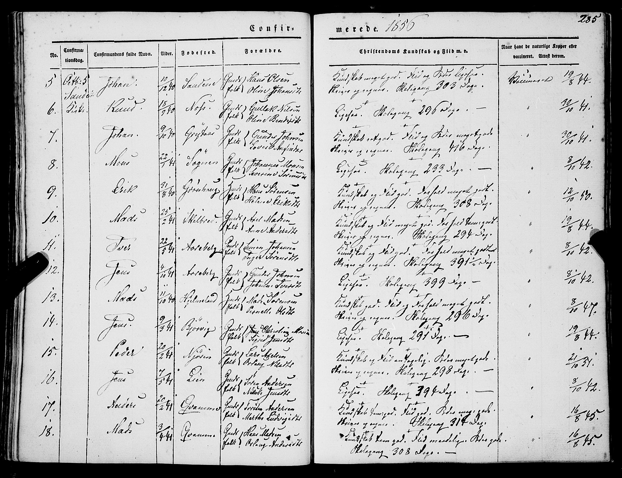 Gaular sokneprestembete, SAB/A-80001/H/Haa: Parish register (official) no. A 4I, 1840-1859, p. 285