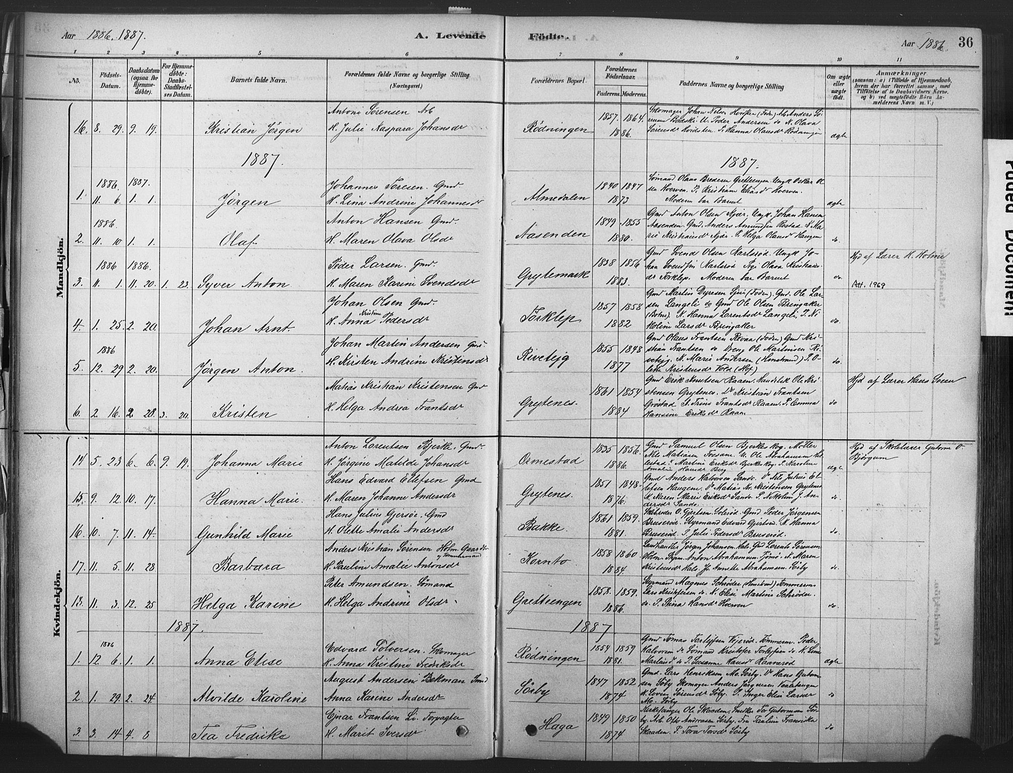 Våle kirkebøker, SAKO/A-334/F/Fa/L0011: Parish register (official) no. I 11, 1878-1906, p. 36