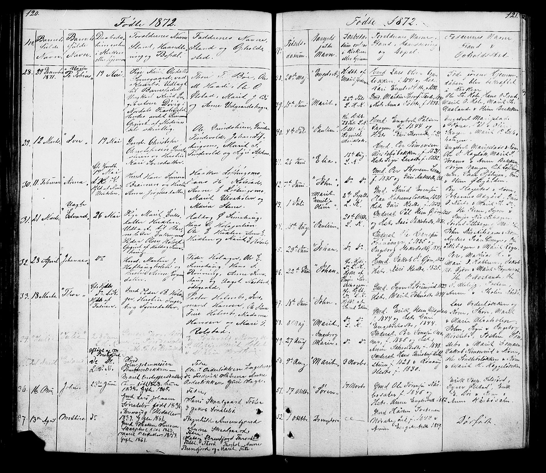 Lesja prestekontor, AV/SAH-PREST-068/H/Ha/Hab/L0005: Parish register (copy) no. 5, 1850-1894, p. 120-121