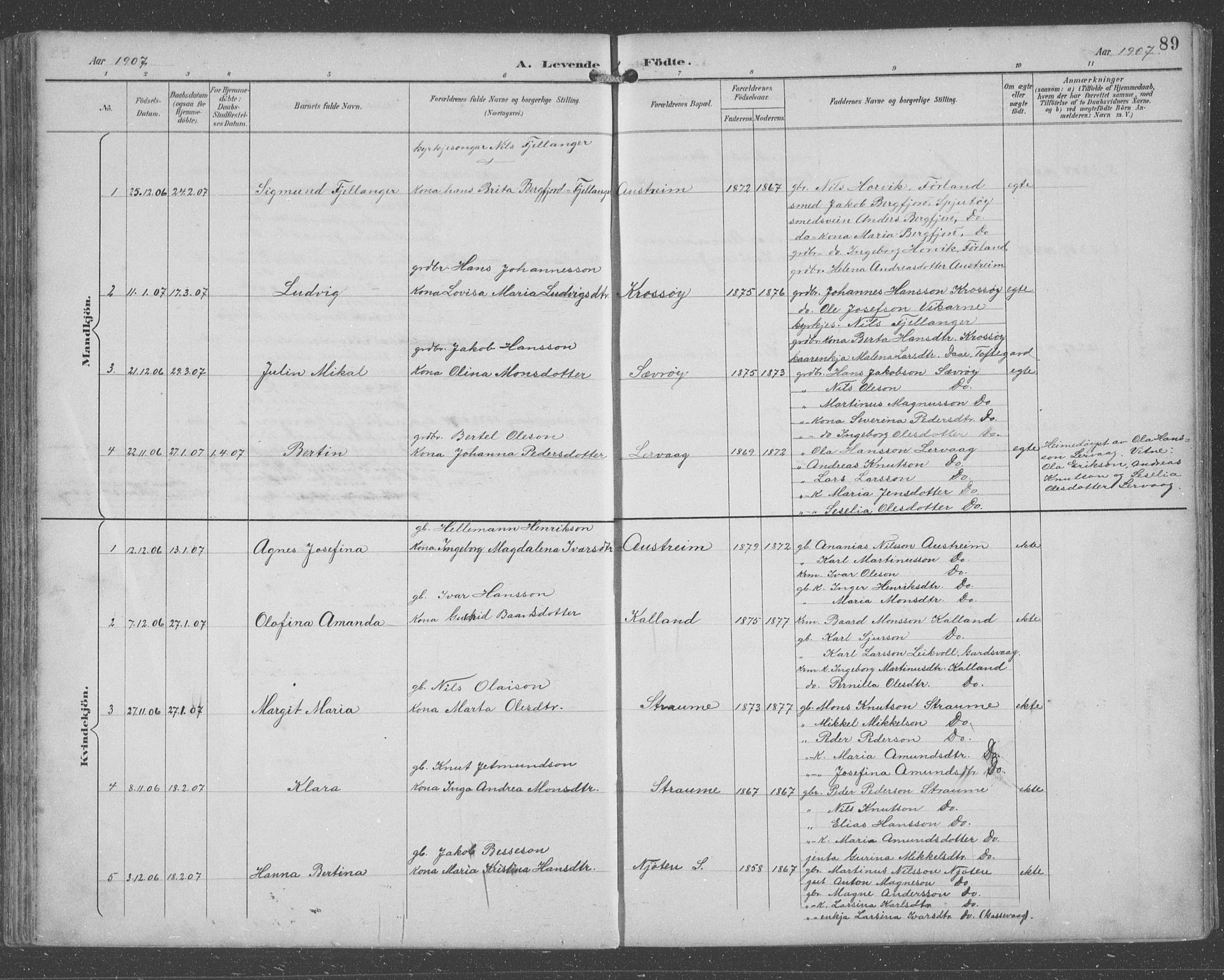 Lindås Sokneprestembete, SAB/A-76701/H/Hab: Parish register (copy) no. C 4, 1894-1910, p. 89