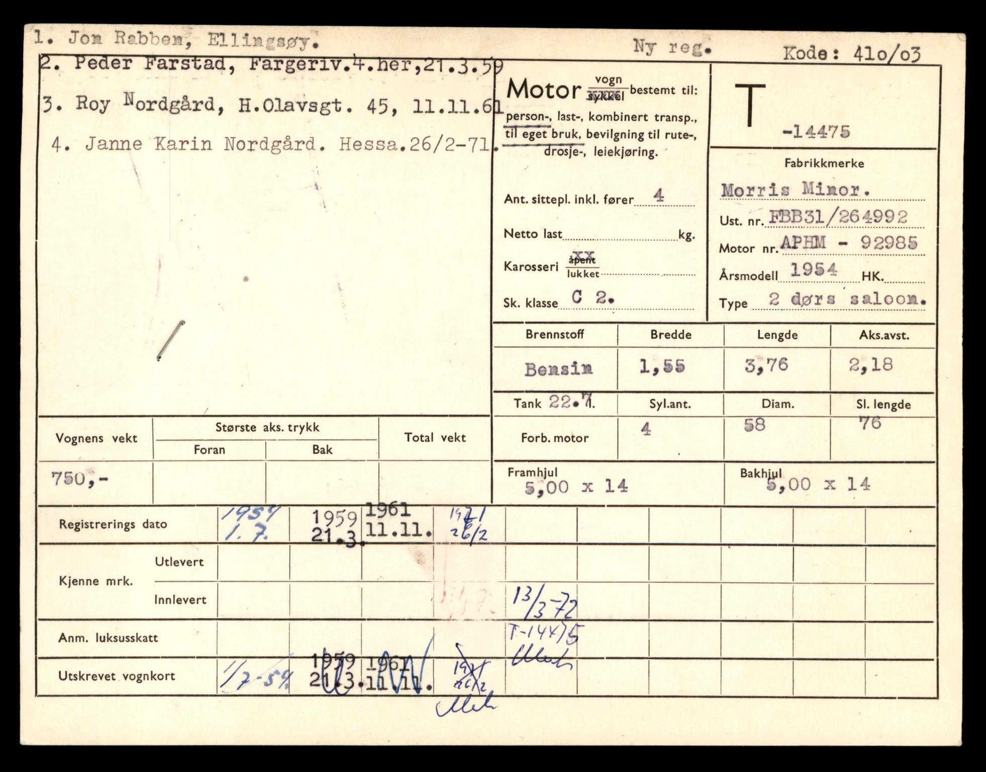Møre og Romsdal vegkontor - Ålesund trafikkstasjon, AV/SAT-A-4099/F/Fe/L0046: Registreringskort for kjøretøy T 14445 - T 14579, 1927-1998