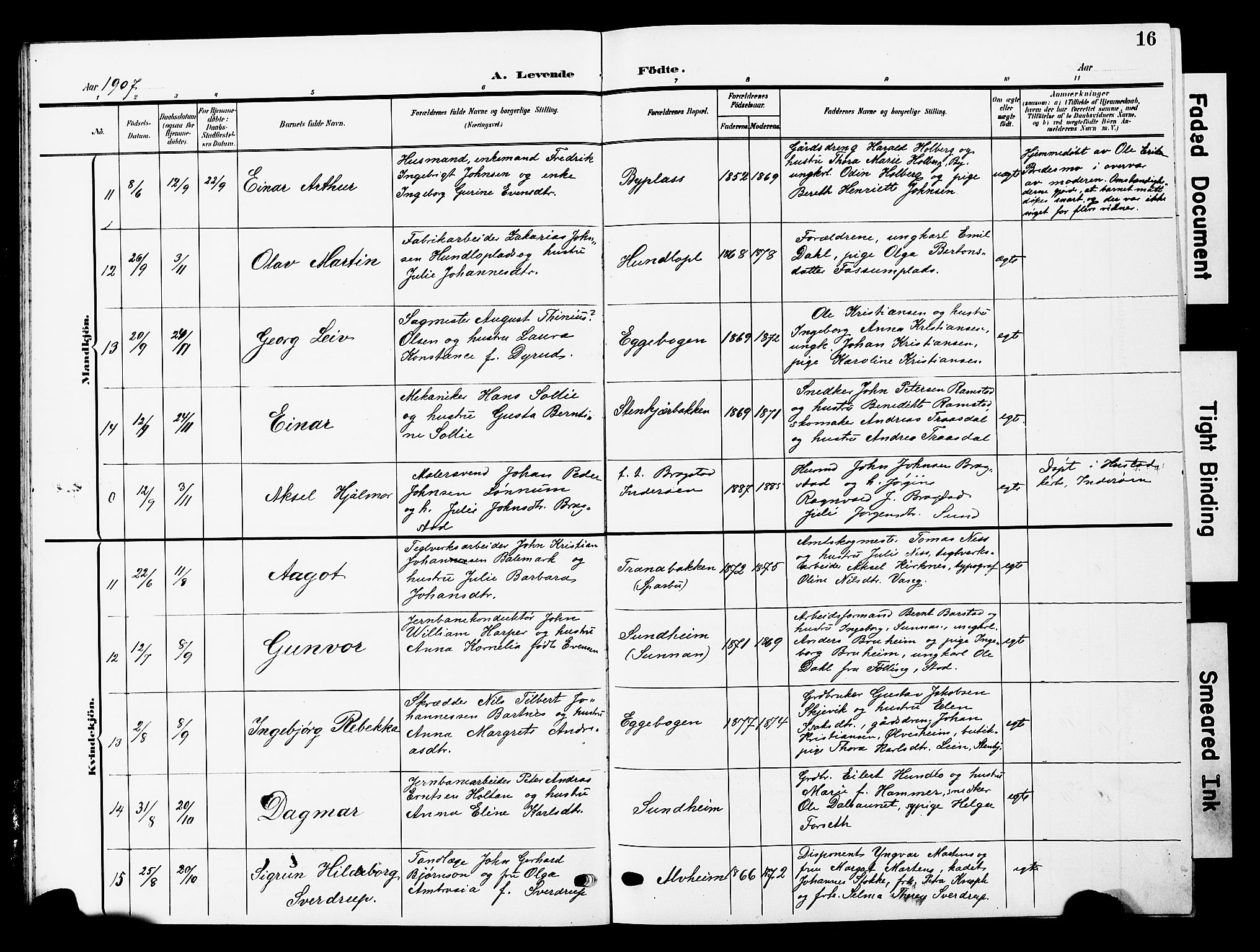 Ministerialprotokoller, klokkerbøker og fødselsregistre - Nord-Trøndelag, AV/SAT-A-1458/740/L0381: Parish register (copy) no. 740C02, 1903-1914, p. 16