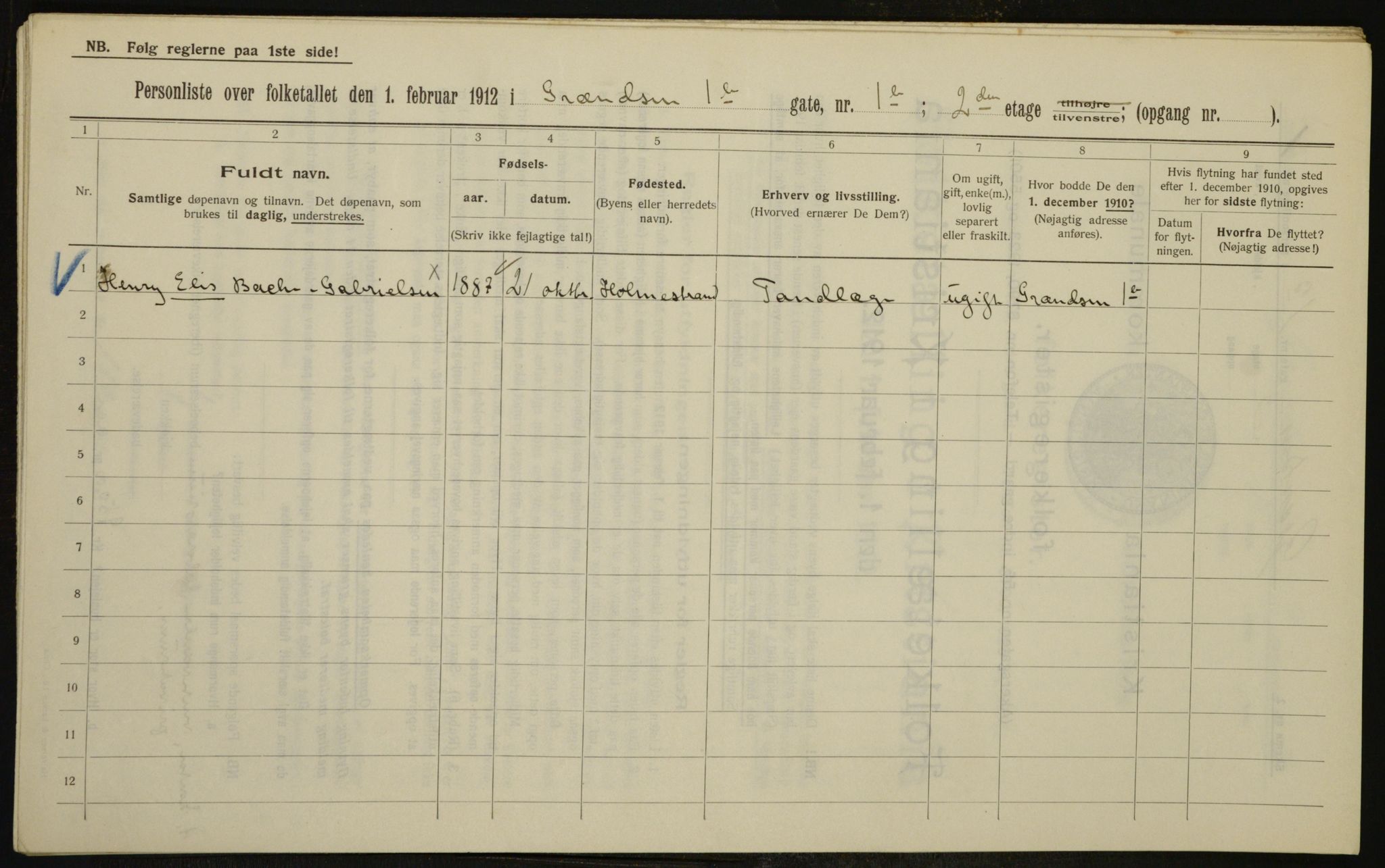 OBA, Municipal Census 1912 for Kristiania, 1912, p. 29519