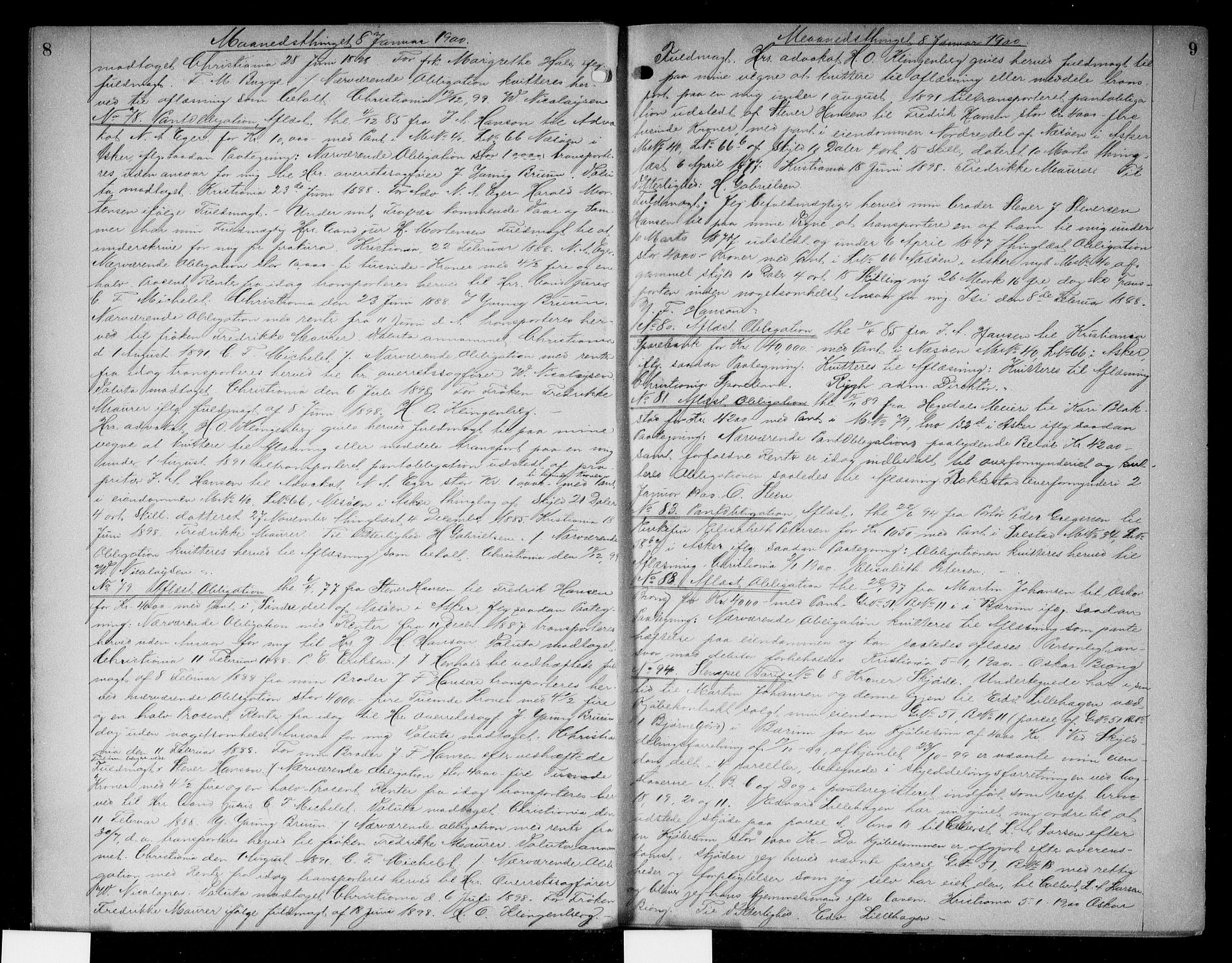 Aker sorenskriveri, AV/SAO-A-10895/G/Gb/Gbb/L0001: Mortgage book no. II 1, 1900-1903, p. 8-9
