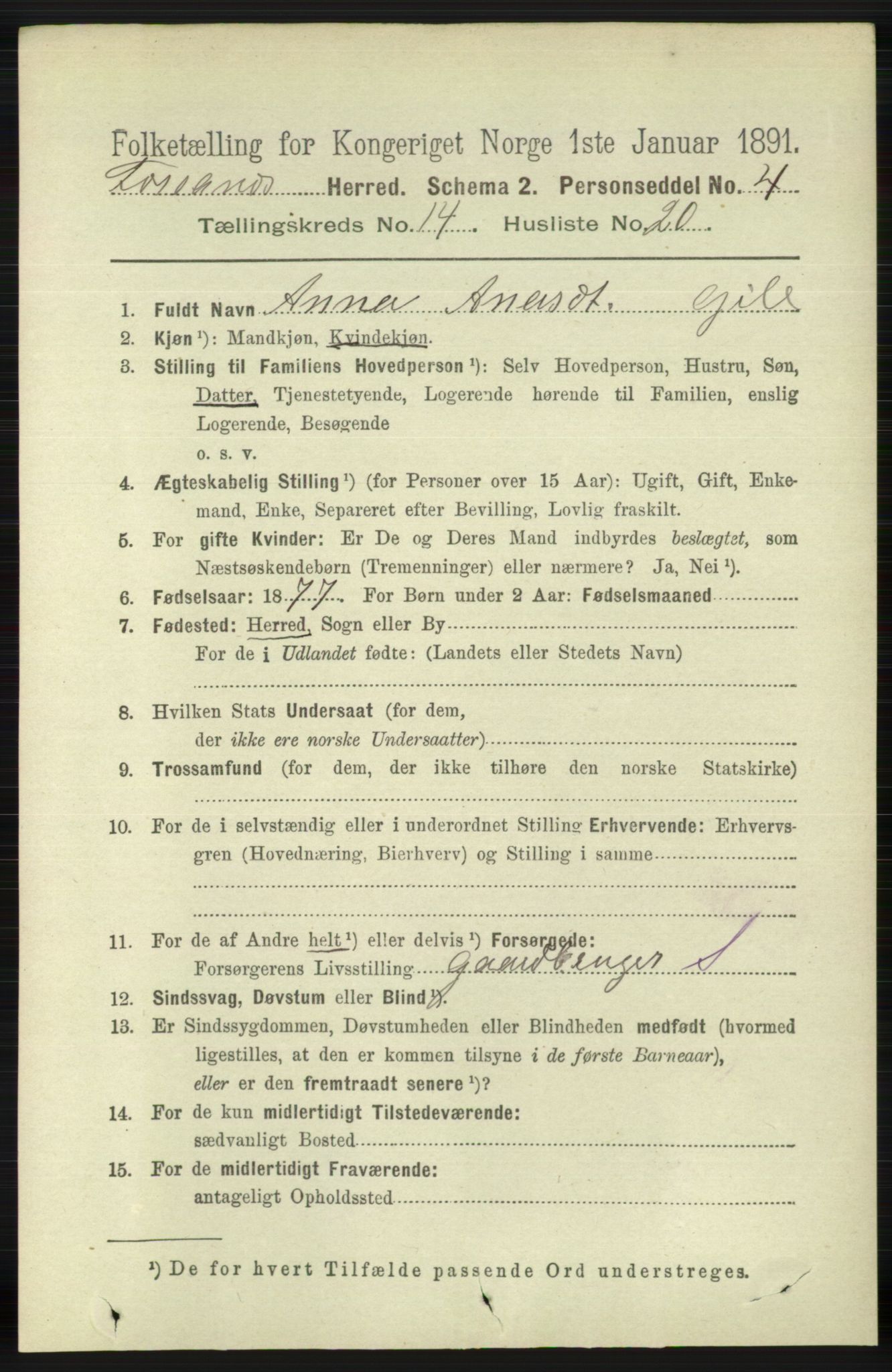 RA, 1891 census for 1129 Forsand, 1891, p. 2363