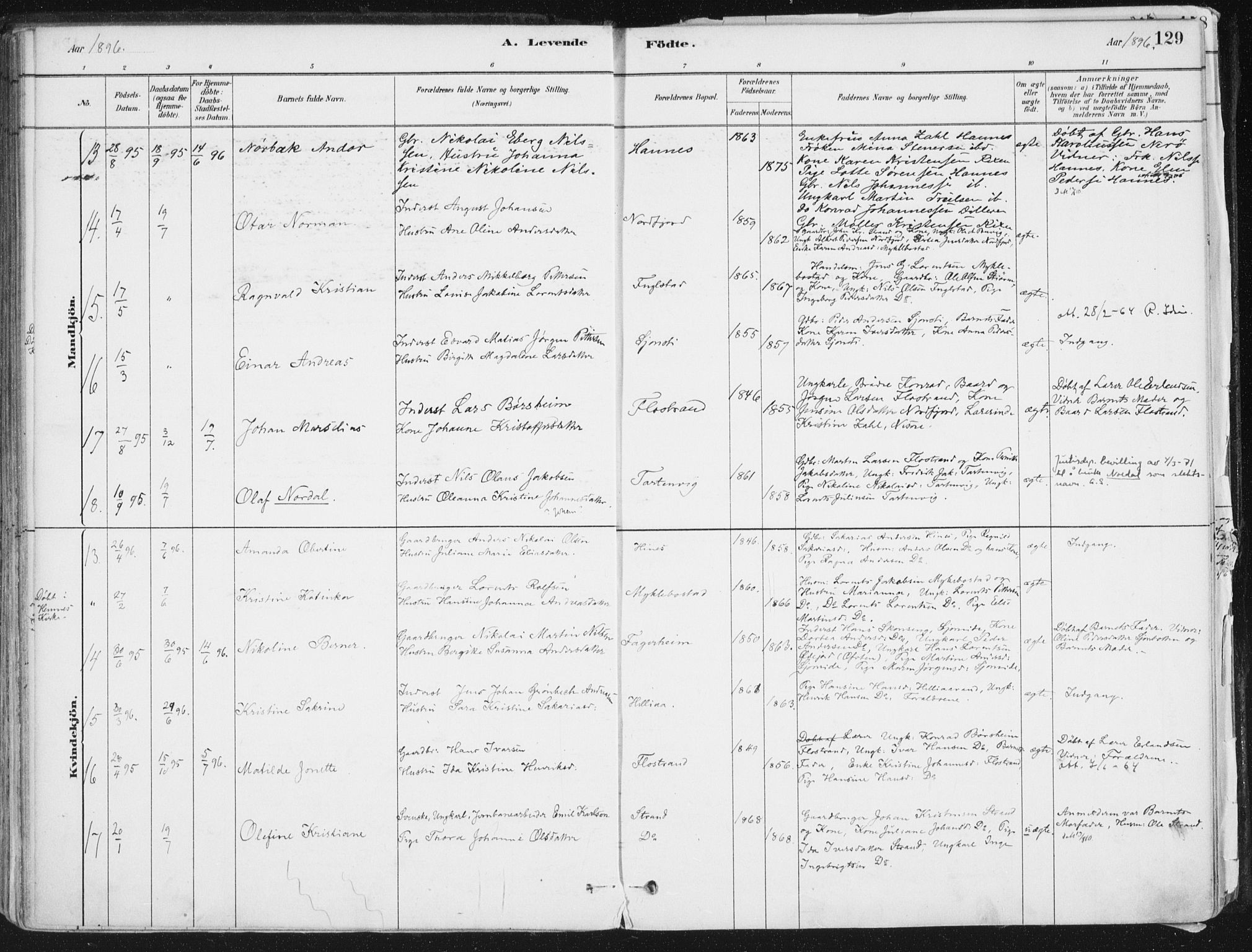 Ministerialprotokoller, klokkerbøker og fødselsregistre - Nordland, AV/SAT-A-1459/838/L0552: Parish register (official) no. 838A10, 1880-1910, p. 129