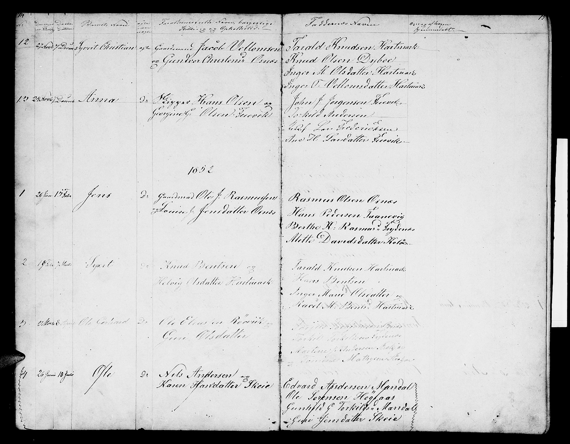 Mandal sokneprestkontor, SAK/1111-0030/F/Fb/Fbb/L0003: Parish register (copy) no. B 3, 1848-1877, p. 14-15