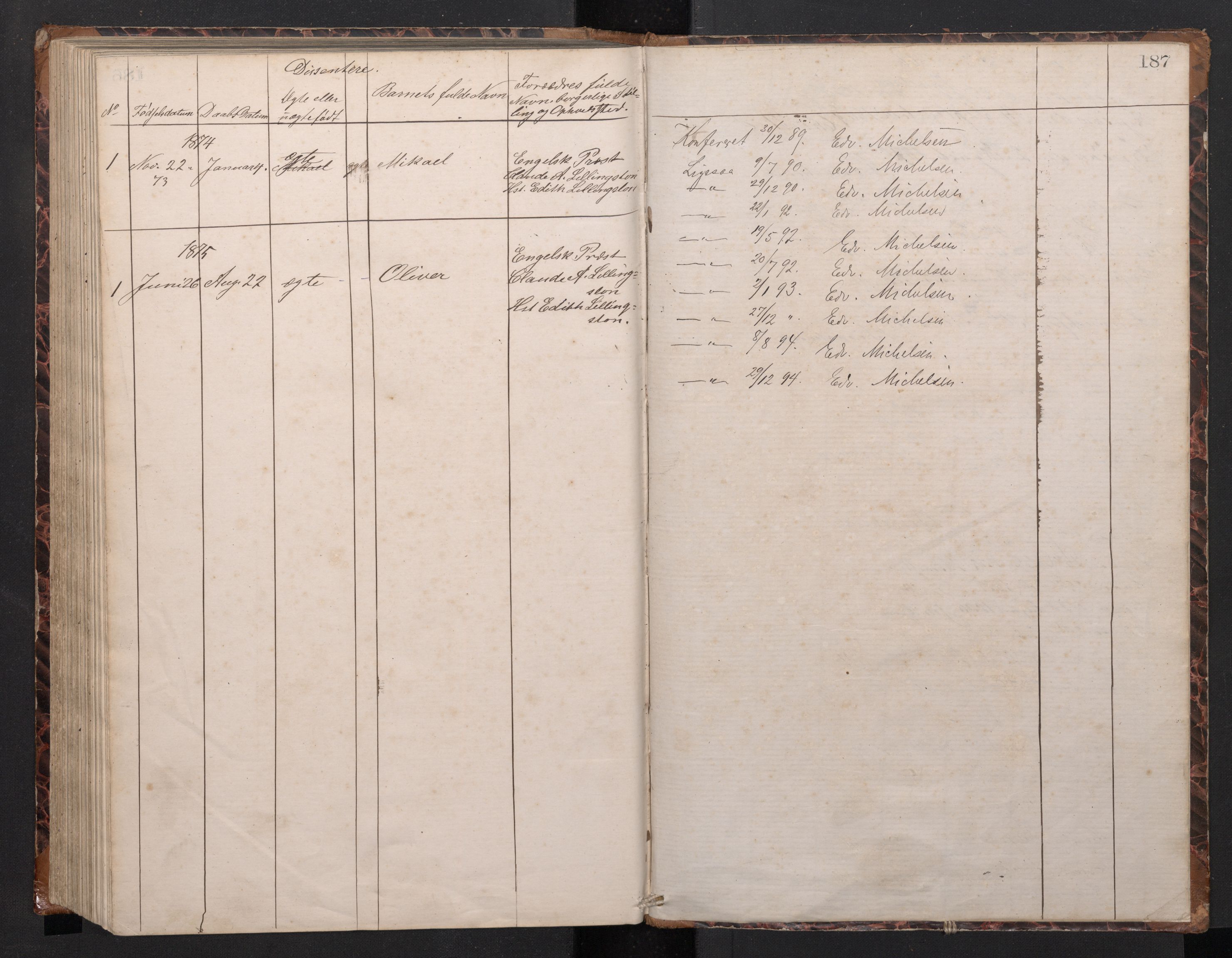 Fjaler sokneprestembete, SAB/A-79801/H/Hab/Habb/L0001: Parish register (copy) no. B 1, 1865-1894, p. 186b-187a