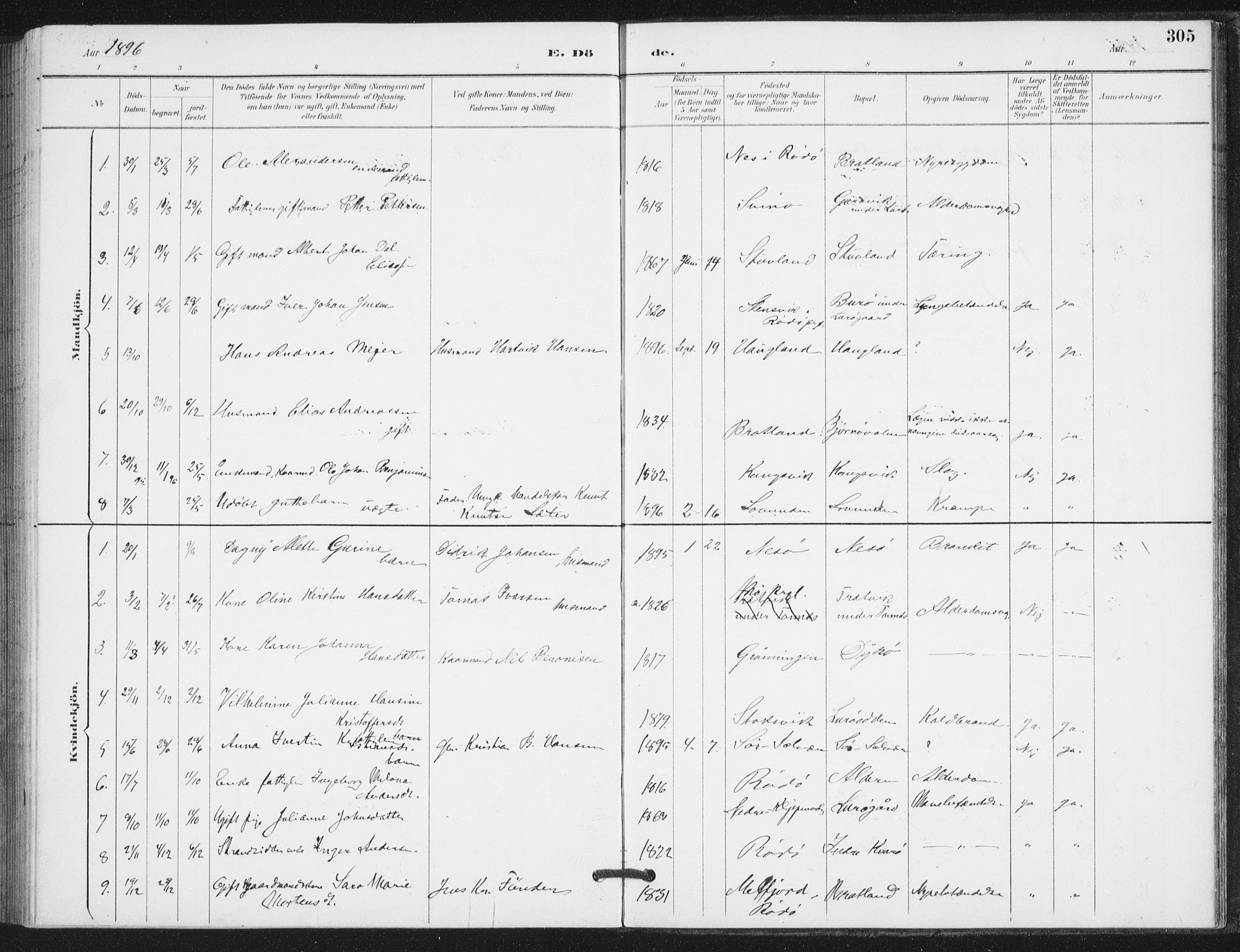Ministerialprotokoller, klokkerbøker og fødselsregistre - Nordland, SAT/A-1459/839/L0573: Parish register (copy) no. 839C03, 1892-1917, p. 305
