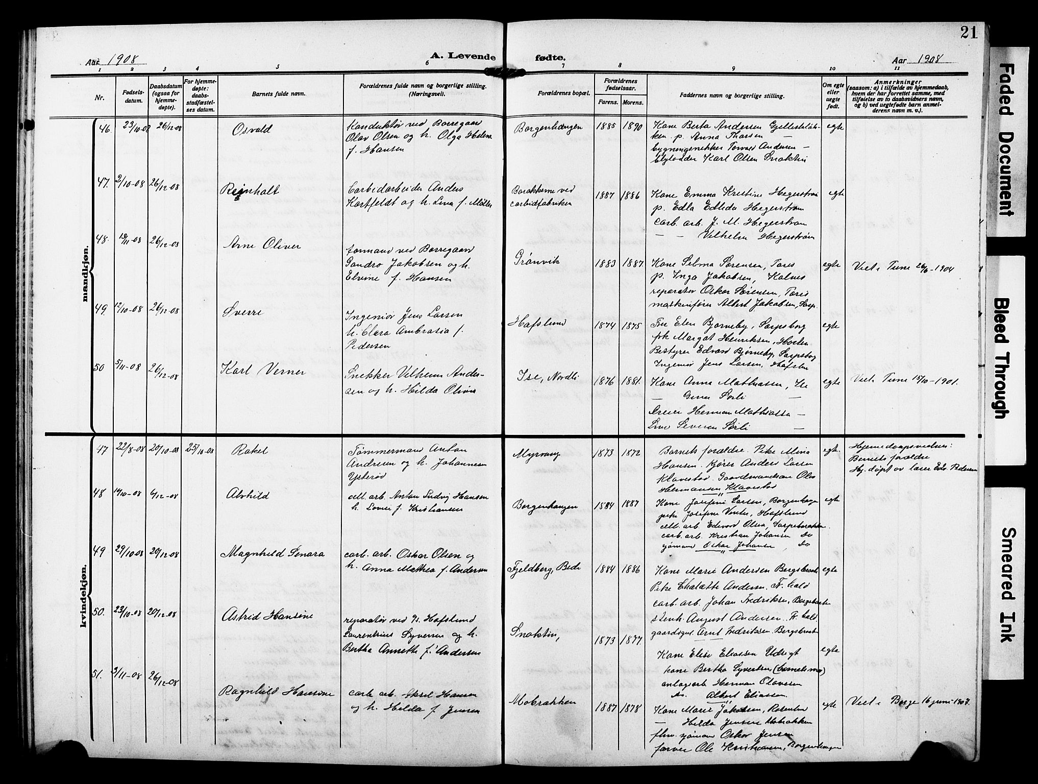 Skjeberg prestekontor Kirkebøker, AV/SAO-A-10923/G/Gd/L0001: Parish register (copy) no. IV 1, 1907-1917, p. 21