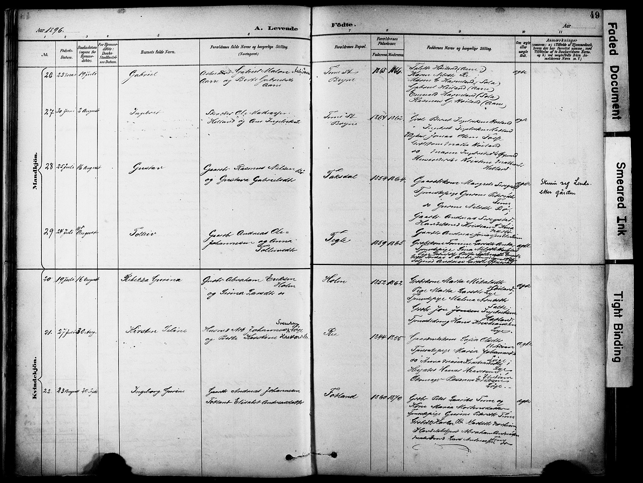 Lye sokneprestkontor, AV/SAST-A-101794/001/30BA/L0011: Parish register (official) no. A 9, 1893-1903, p. 49