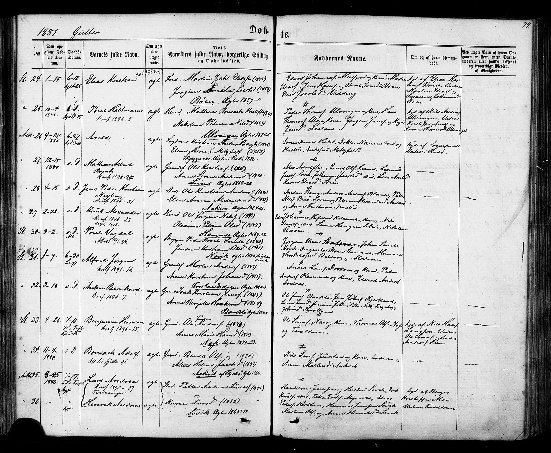 Ministerialprotokoller, klokkerbøker og fødselsregistre - Nordland, SAT/A-1459/830/L0449: Parish register (official) no. 830A13, 1866-1886, p. 74
