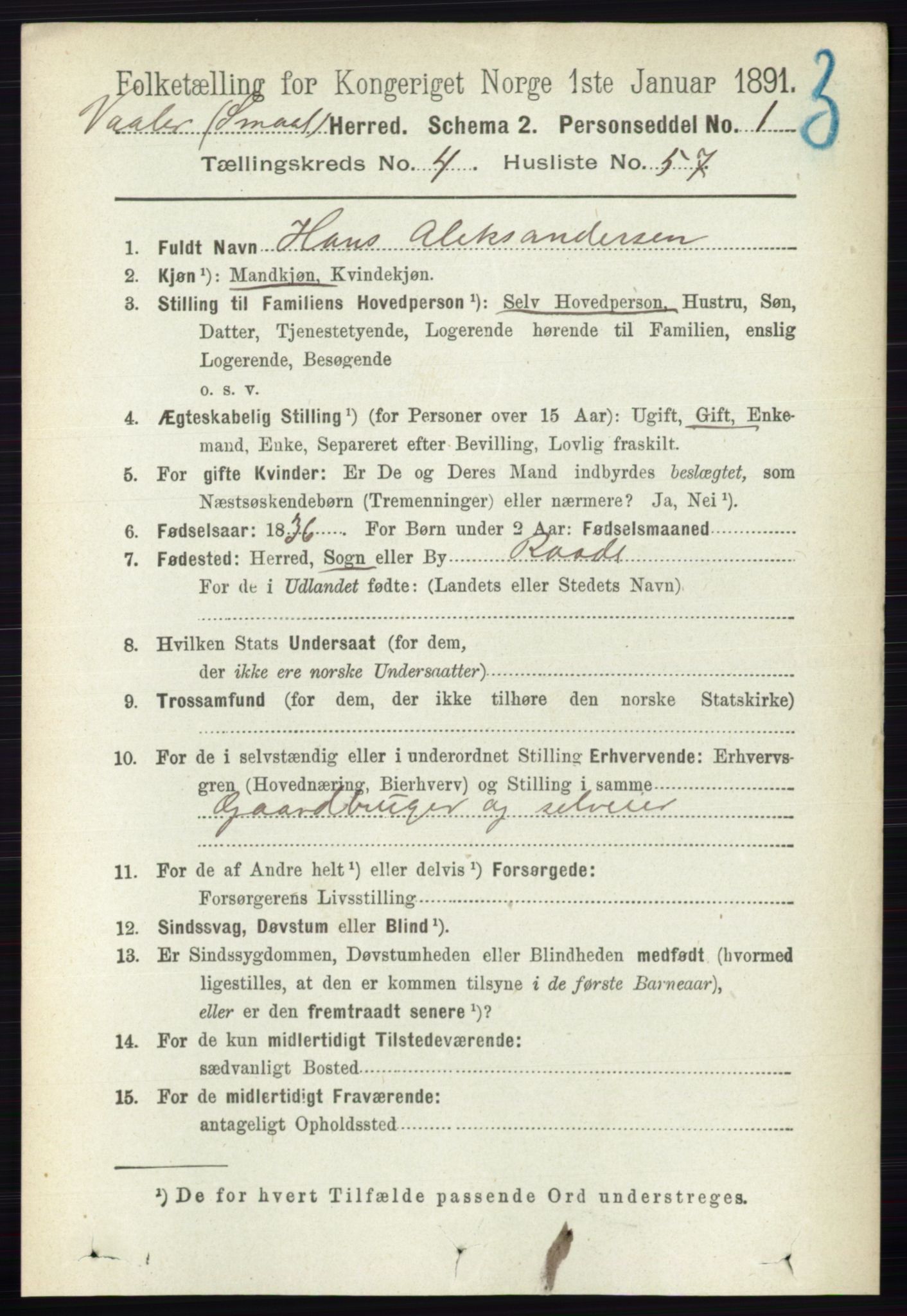 RA, 1891 census for 0137 Våler, 1891, p. 1913