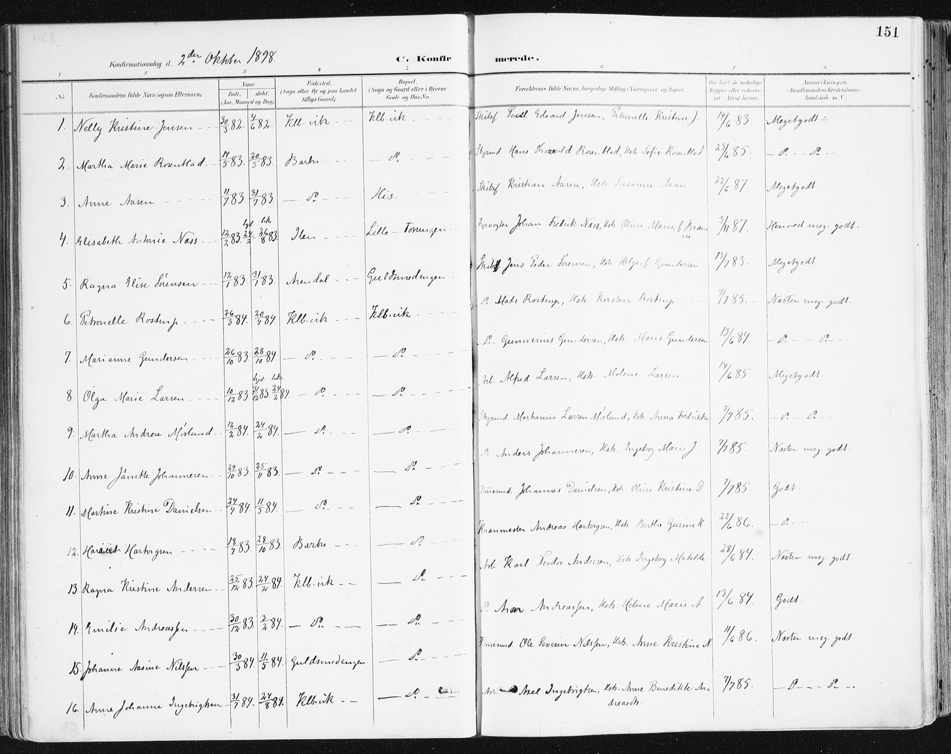 Hisøy sokneprestkontor, SAK/1111-0020/F/Fa/L0004: Parish register (official) no. A 4, 1895-1917, p. 151