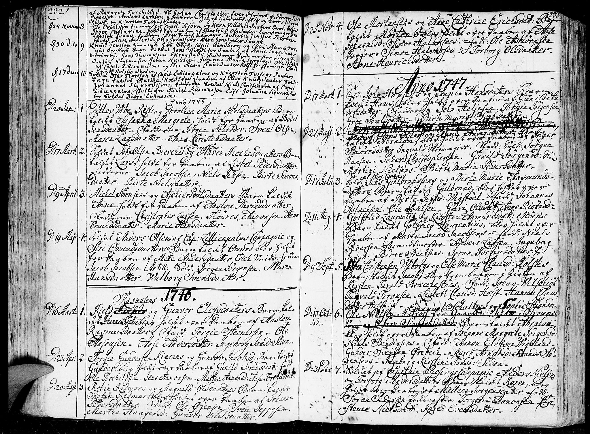 Kristiansand domprosti, SAK/1112-0006/F/Fa/L0001: Parish register (official) no. A 1, 1734-1793, p. 232-233