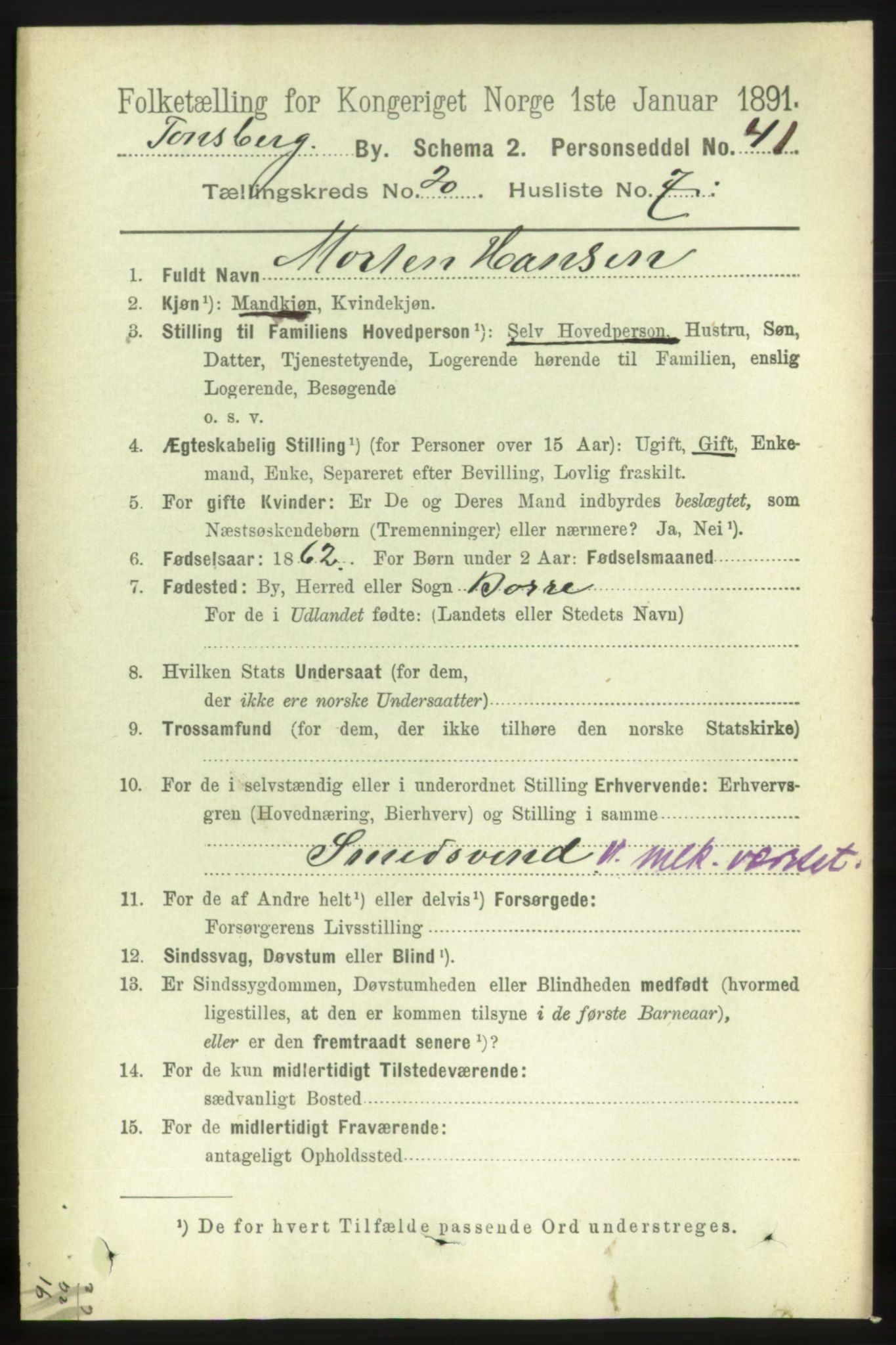 RA, 1891 census for 0705 Tønsberg, 1891, p. 5515