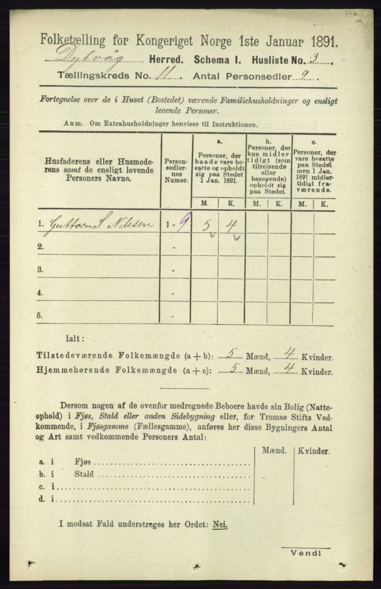 RA, 1891 census for 0915 Dypvåg, 1891, p. 4245