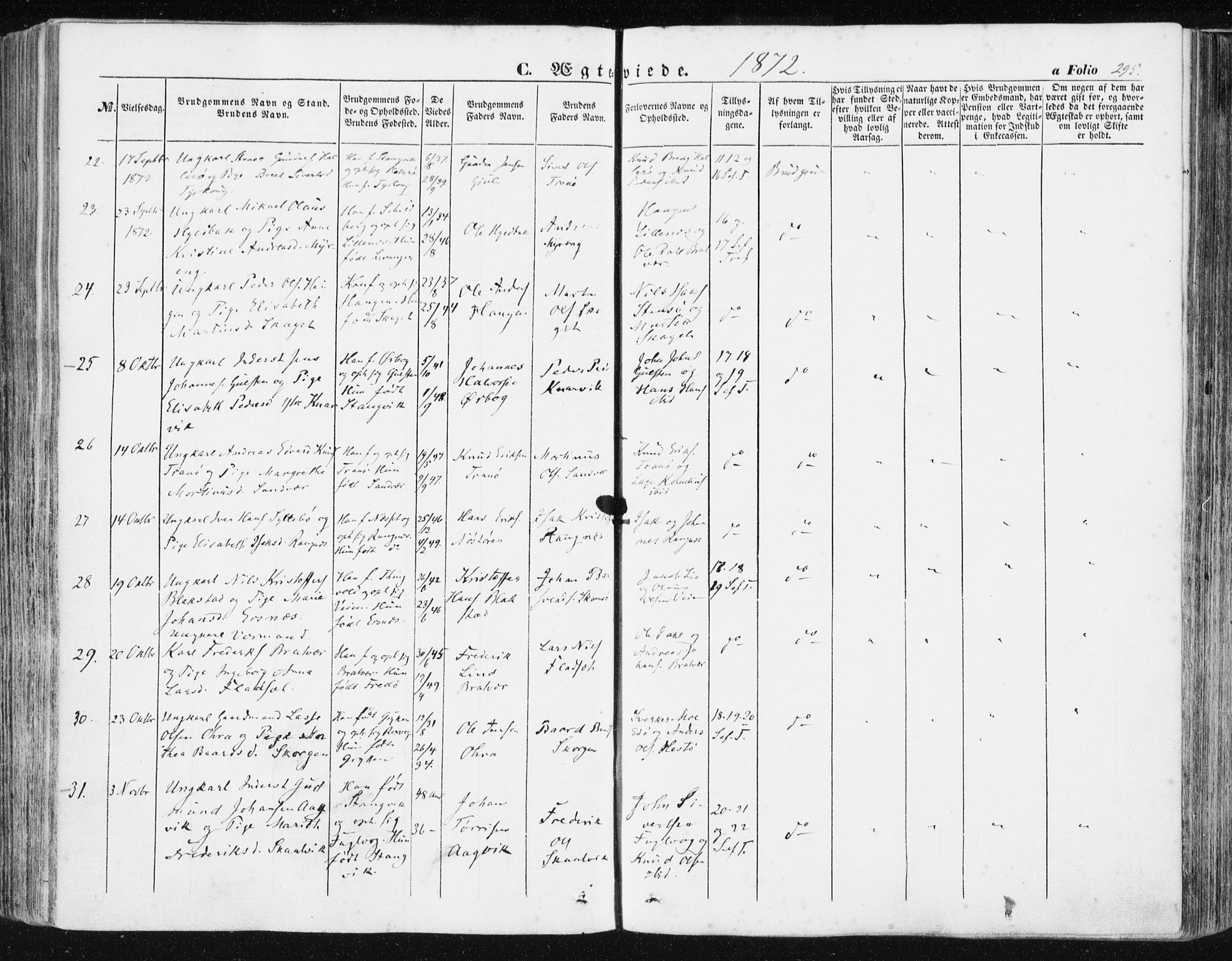 Ministerialprotokoller, klokkerbøker og fødselsregistre - Møre og Romsdal, AV/SAT-A-1454/581/L0937: Parish register (official) no. 581A05, 1853-1872, p. 295