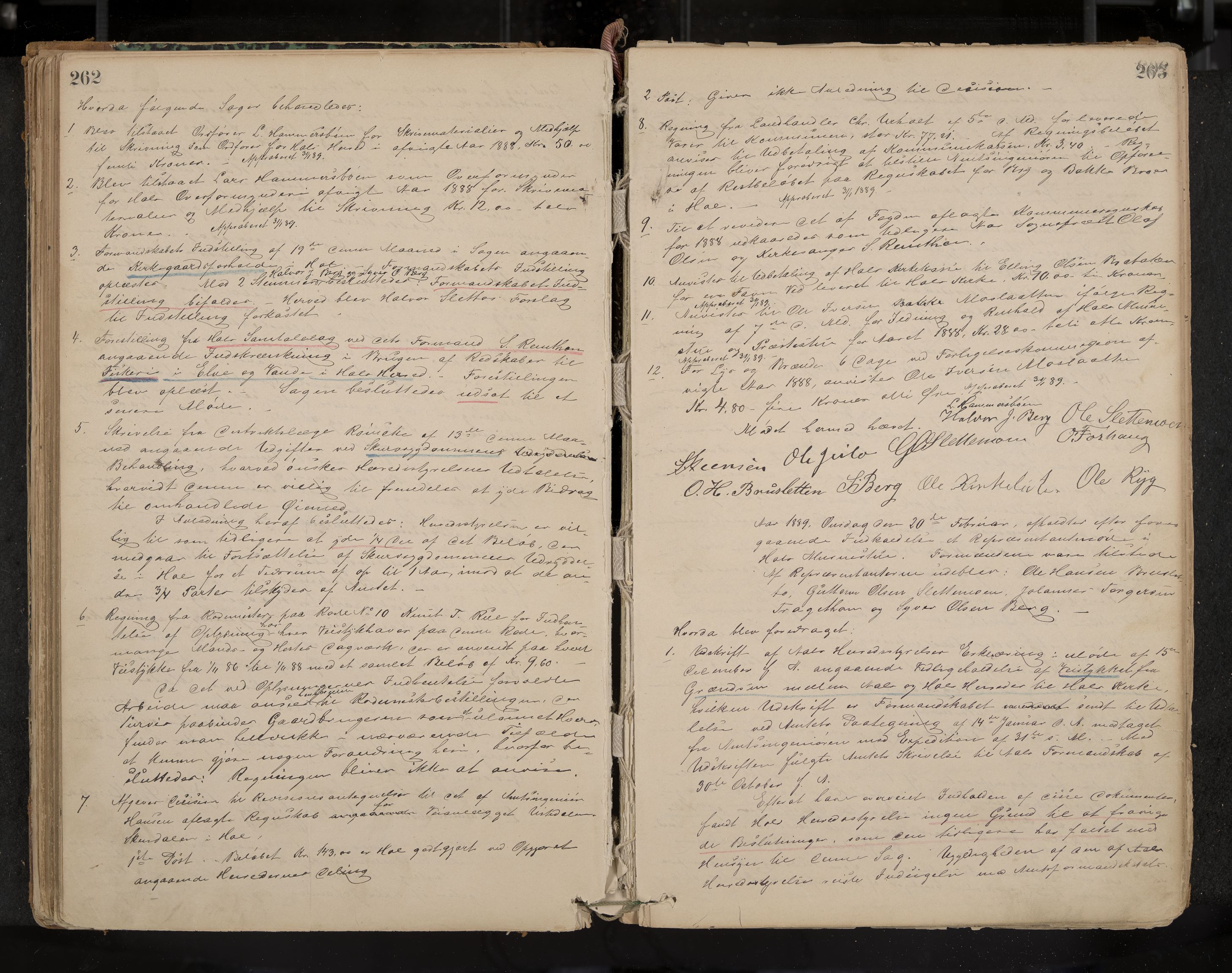 Hol formannskap og sentraladministrasjon, IKAK/0620021-1/A/L0001: Møtebok, 1877-1893, p. 262-263