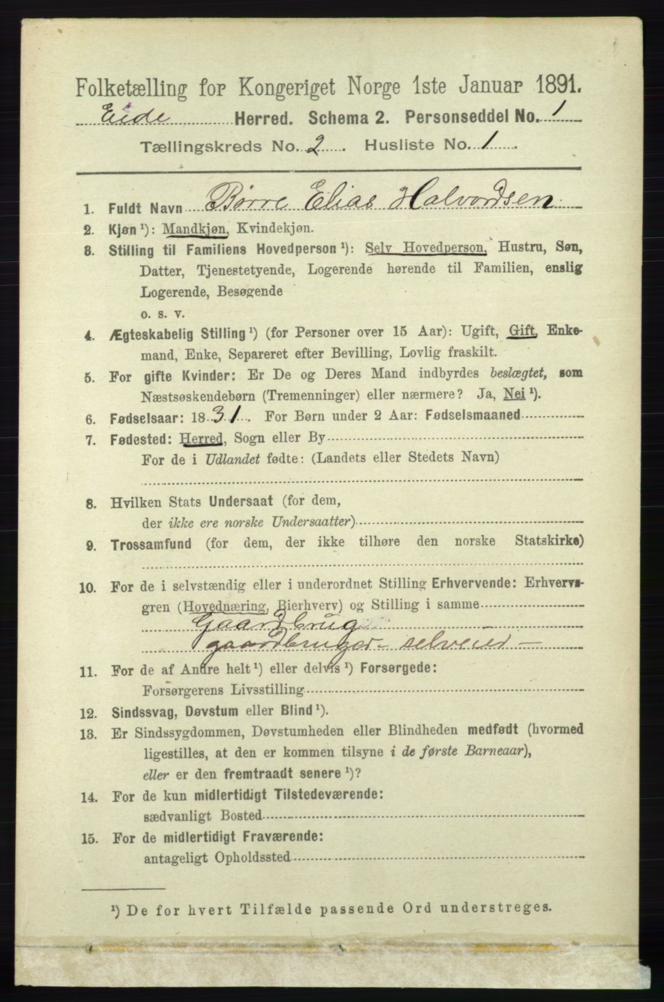 RA, 1891 census for 0925 Eide, 1891, p. 344