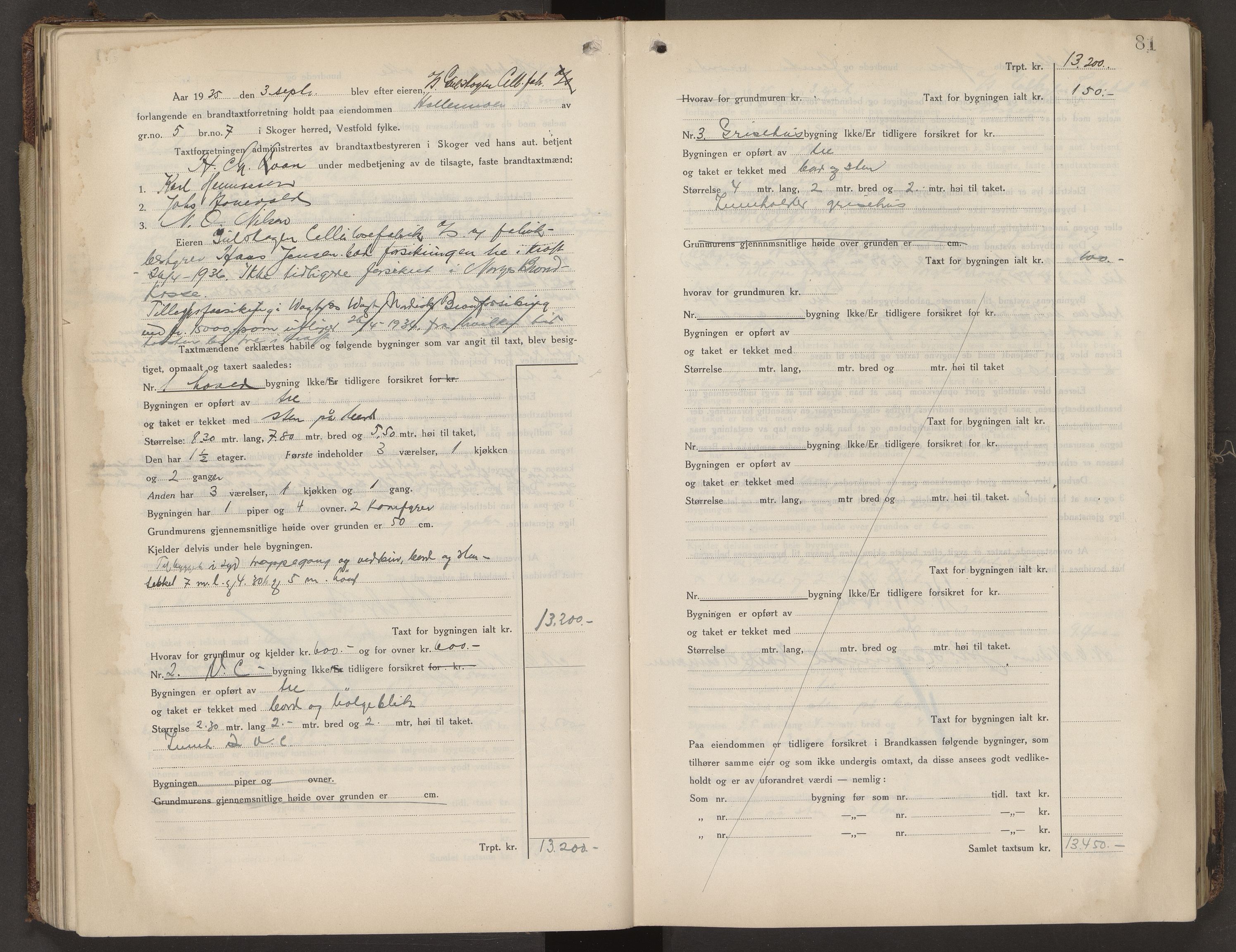 Skoger lensmannskontor, AV/SAKO-A-548/Y/Yi/Yia/L0010: Branntakstprotokoll, 1931-1942, p. 81